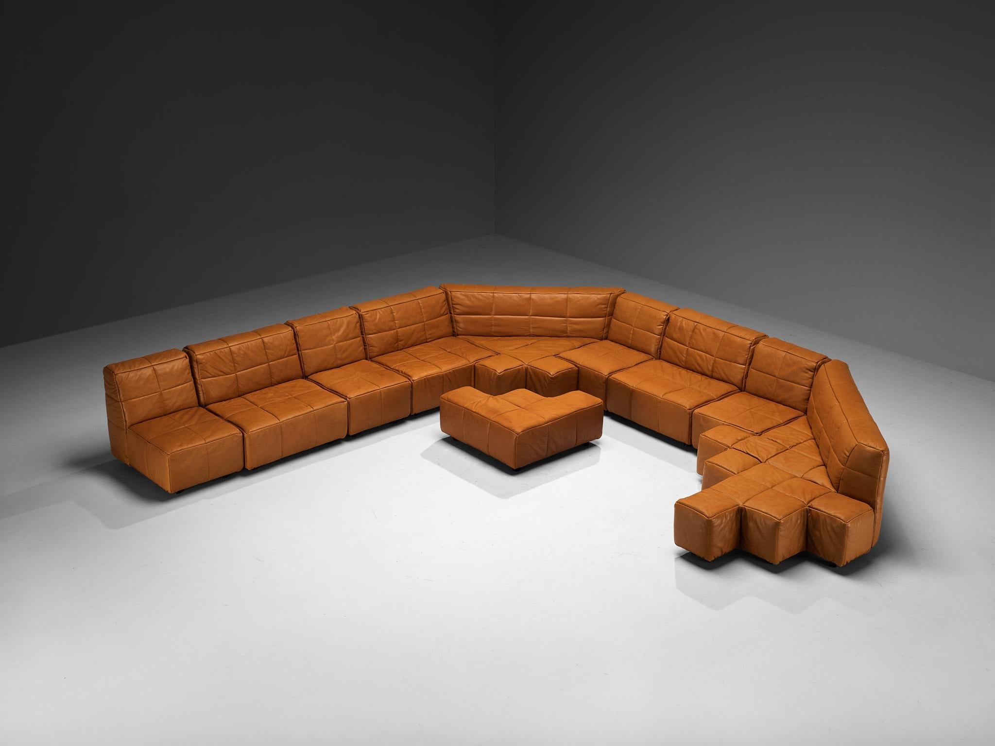 Hans Hopfer for Wiener Werkstätte Castell Sectional Sofa in Cognac Leather