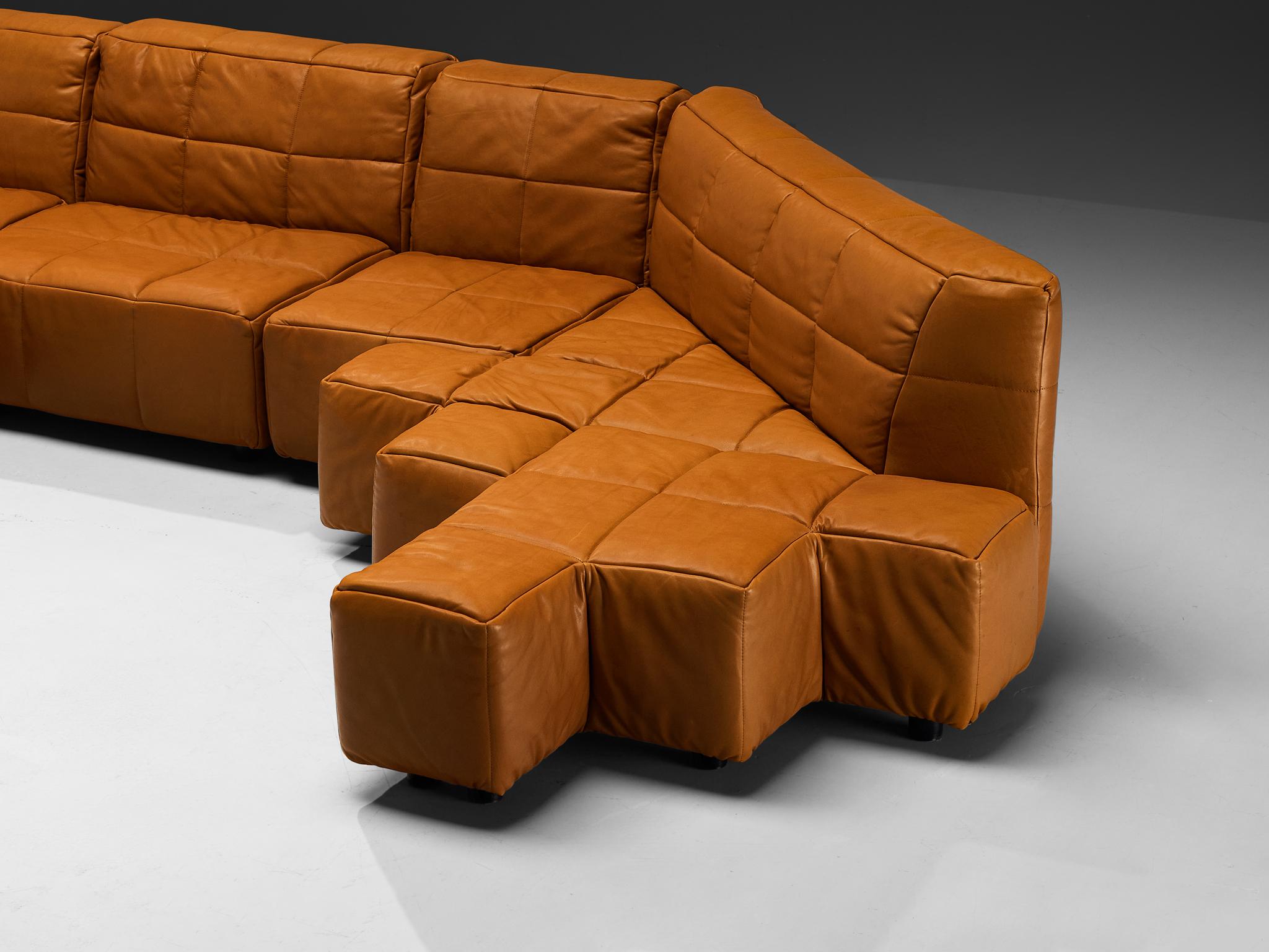 Hans Hopfer for Wiener Werkstätte Castell Sectional Sofa in Cognac Leather