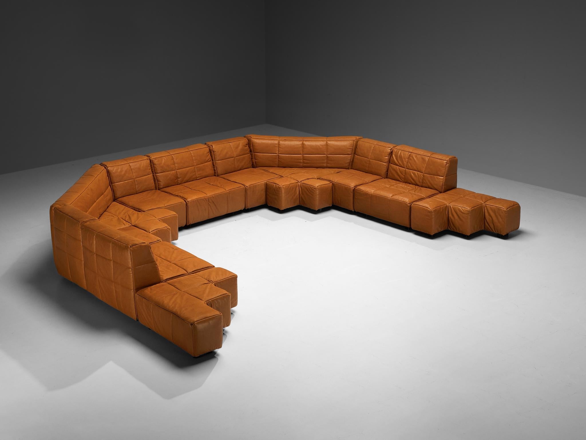 Hans Hopfer for Wiener Werkstätte Castell Sectional Sofa in Cognac Leather