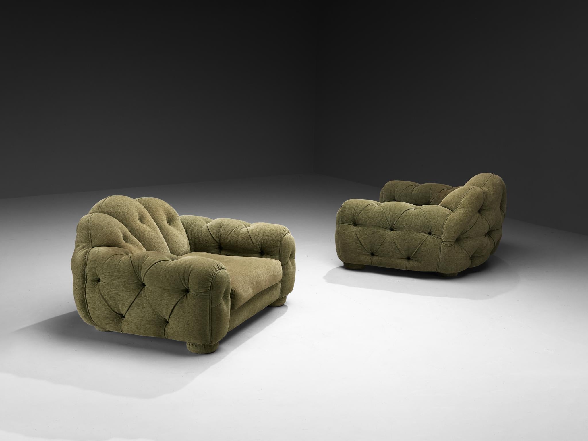 Vivai Del Sud Superstar Pair of Lounge Chairs in Olive Green Fabric