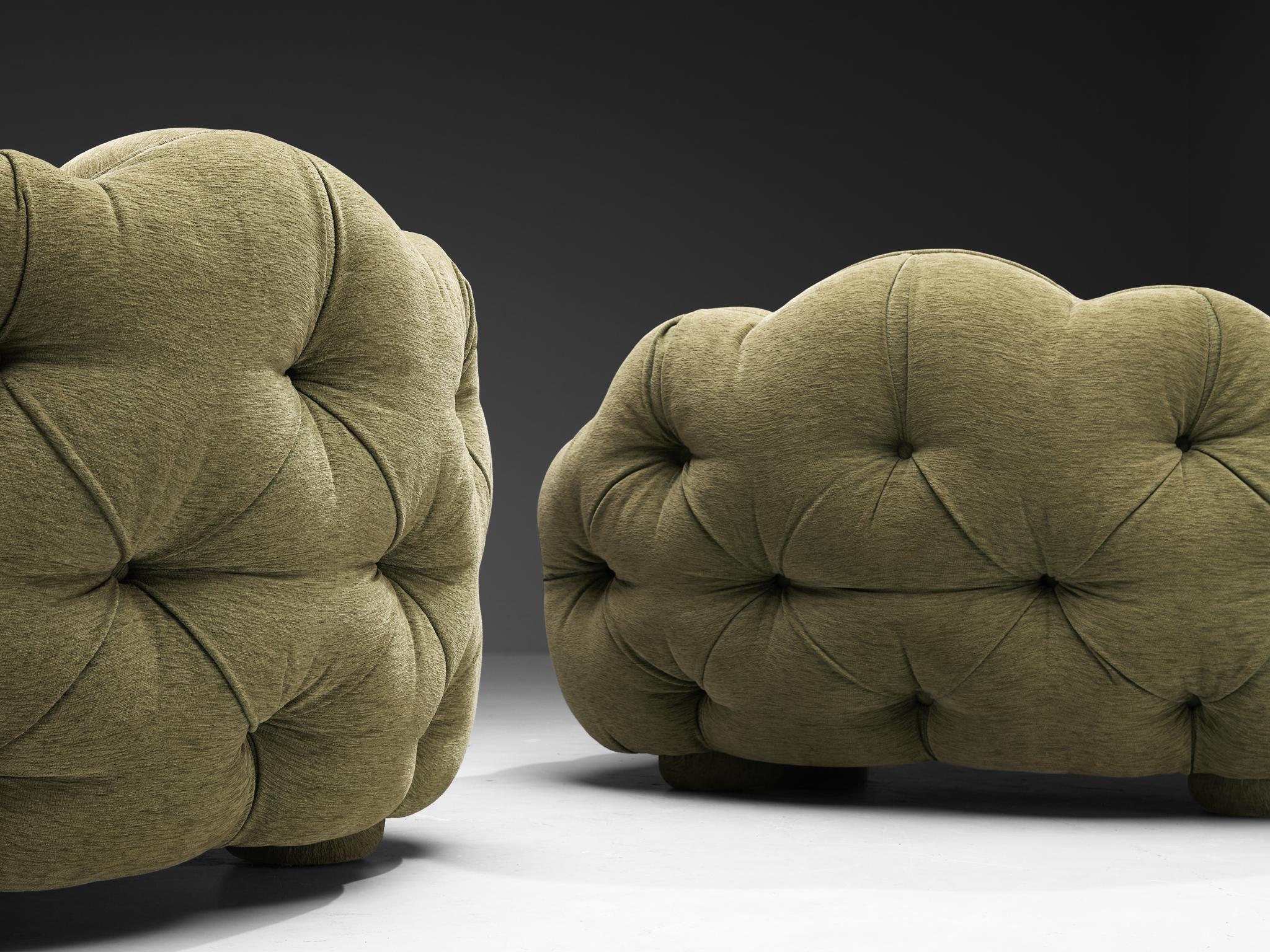 Vivai Del Sud Superstar Pair of Lounge Chairs in Olive Green Fabric