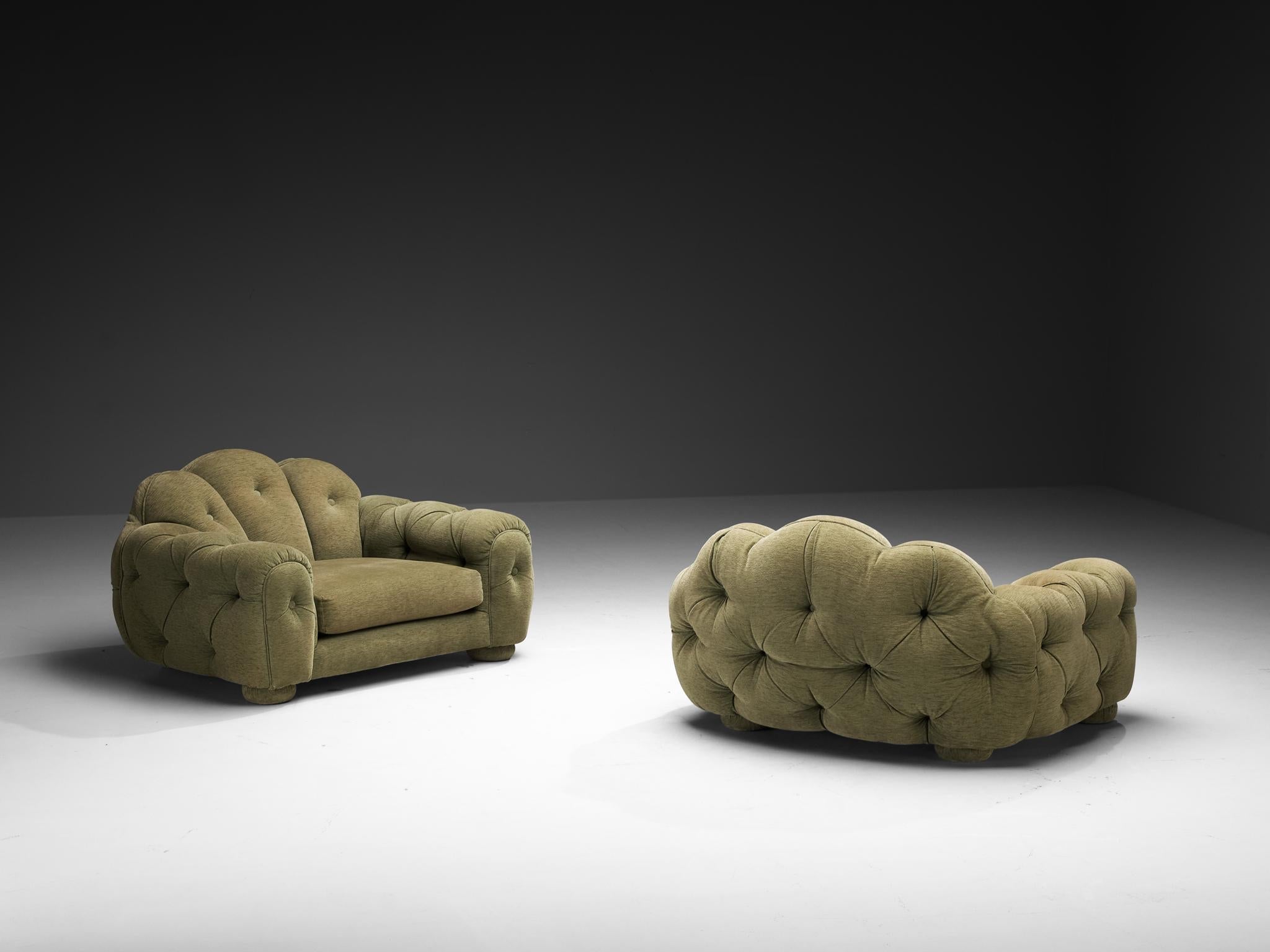 Vivai Del Sud Superstar Pair of Lounge Chairs in Olive Green Fabric