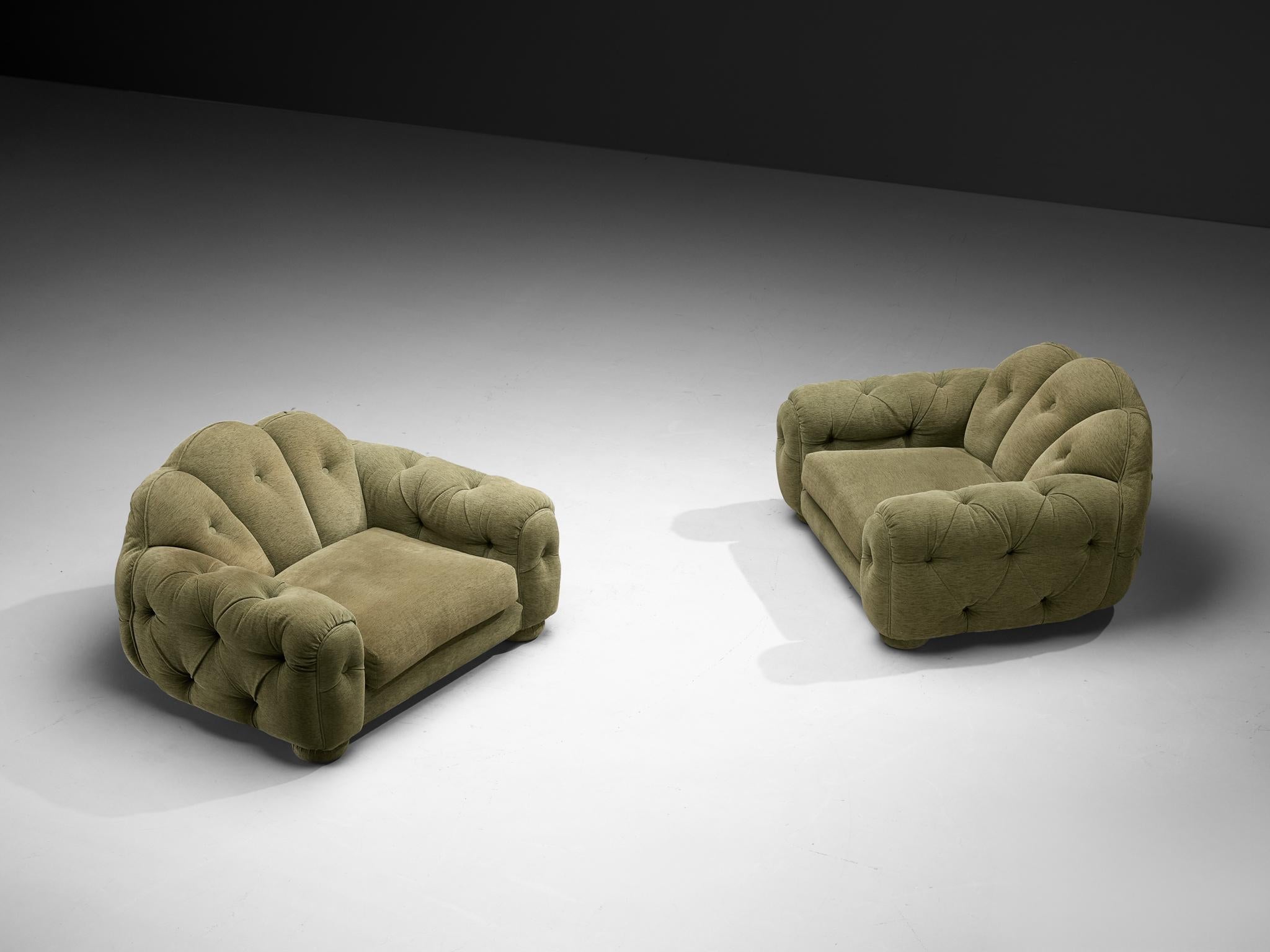 Vivai Del Sud Superstar Pair of Lounge Chairs in Olive Green Fabric