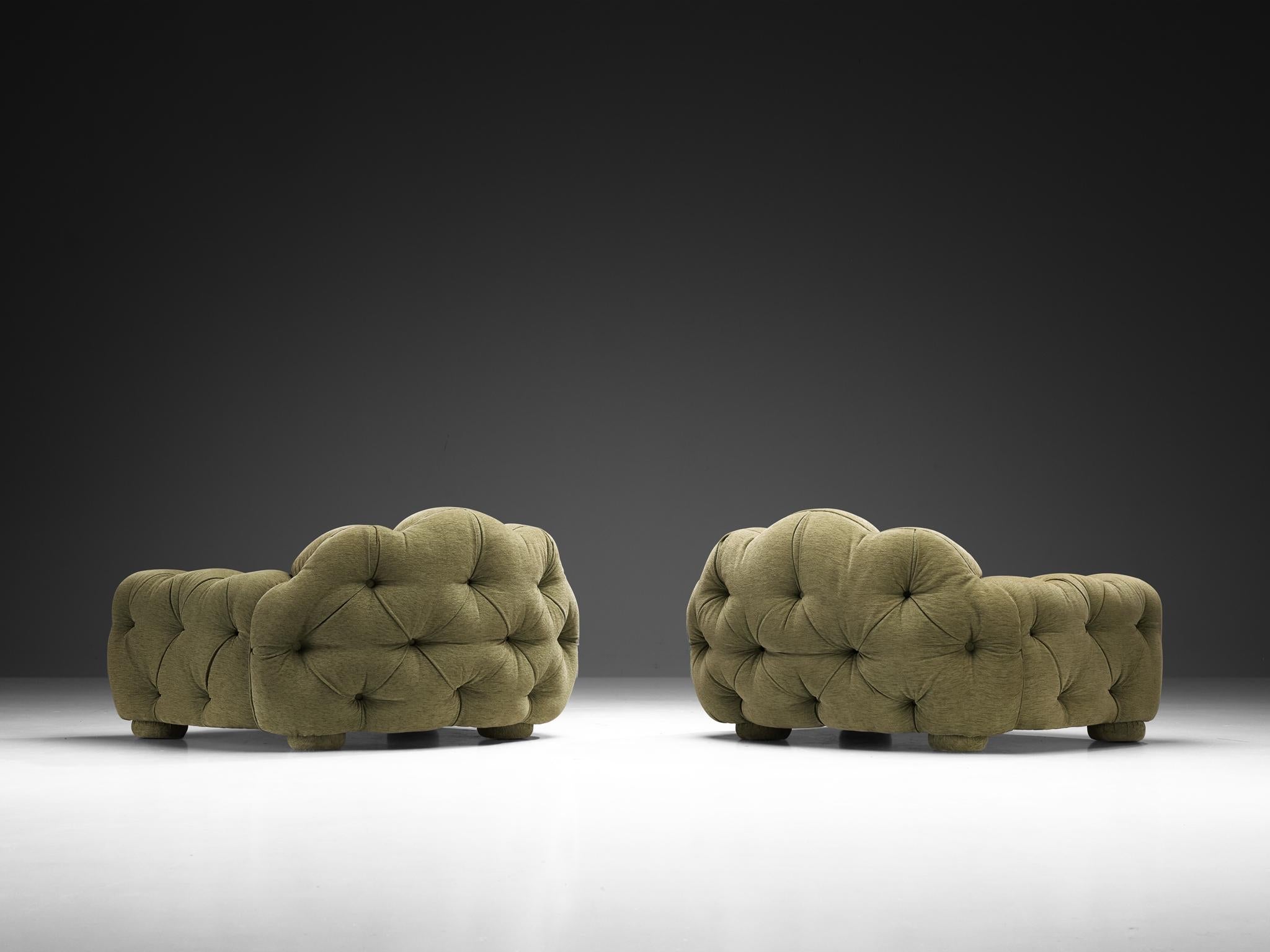 Vivai Del Sud Superstar Pair of Lounge Chairs in Olive Green Fabric