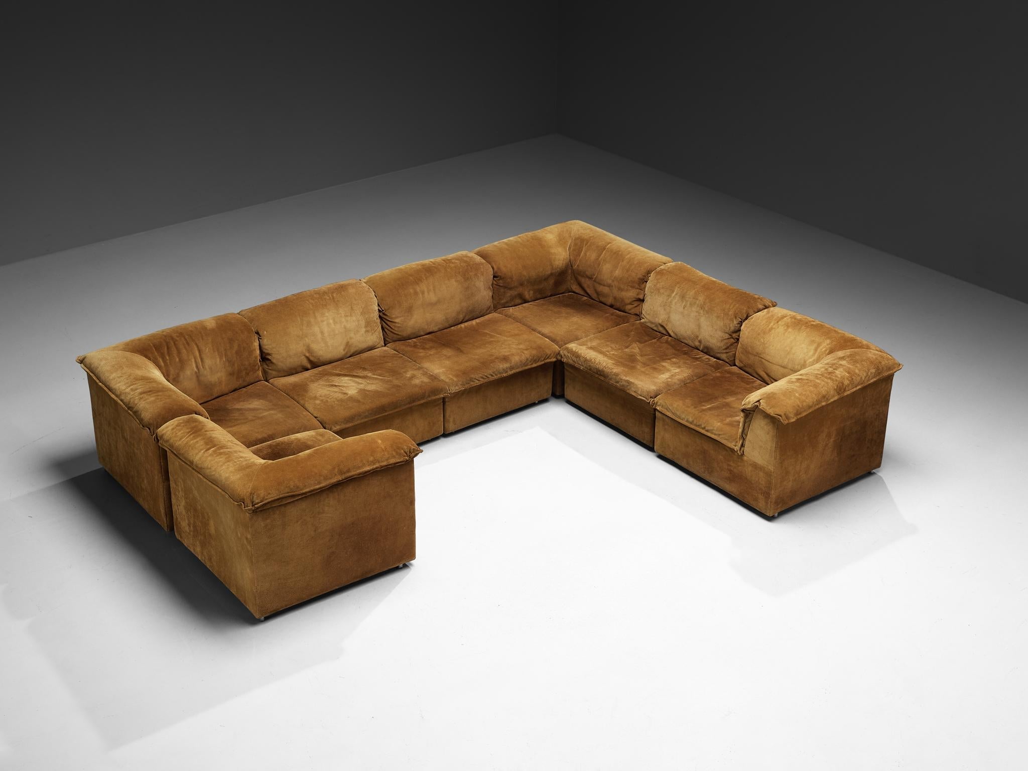 Postmodern Modular Sofa in Cognac Suede