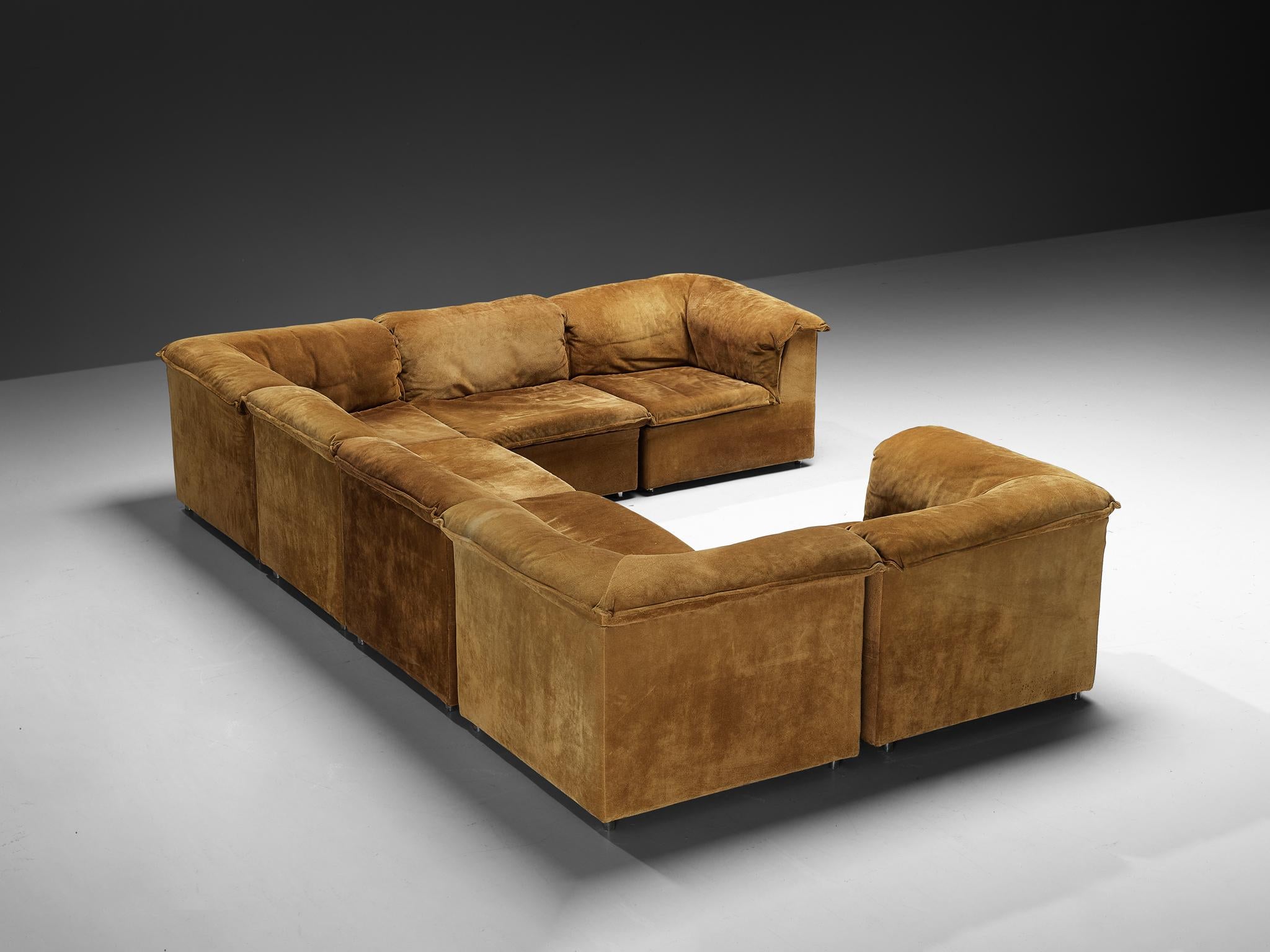 Postmodern Modular Sofa in Cognac Suede