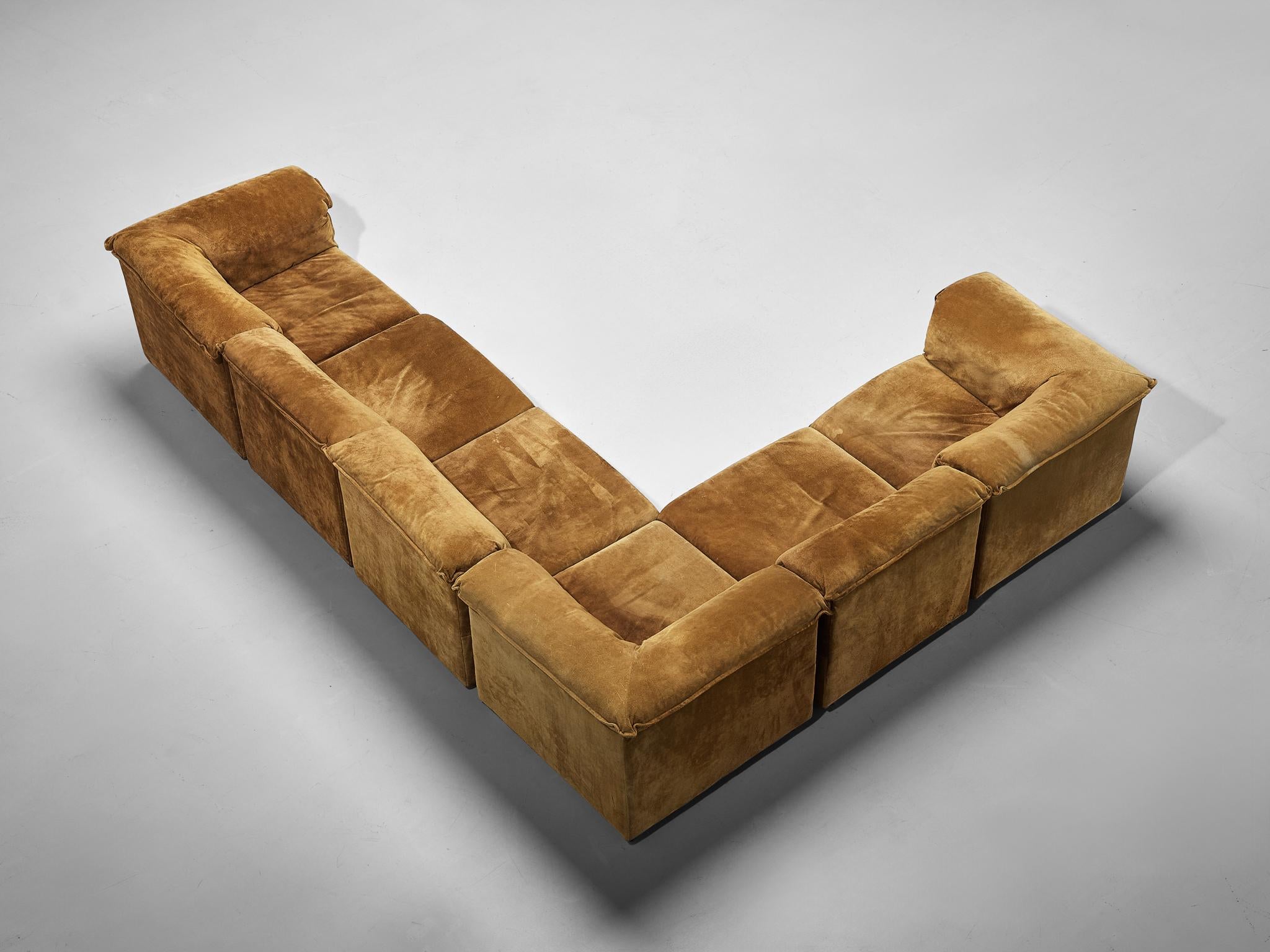 Postmodern Modular Sofa in Cognac Suede