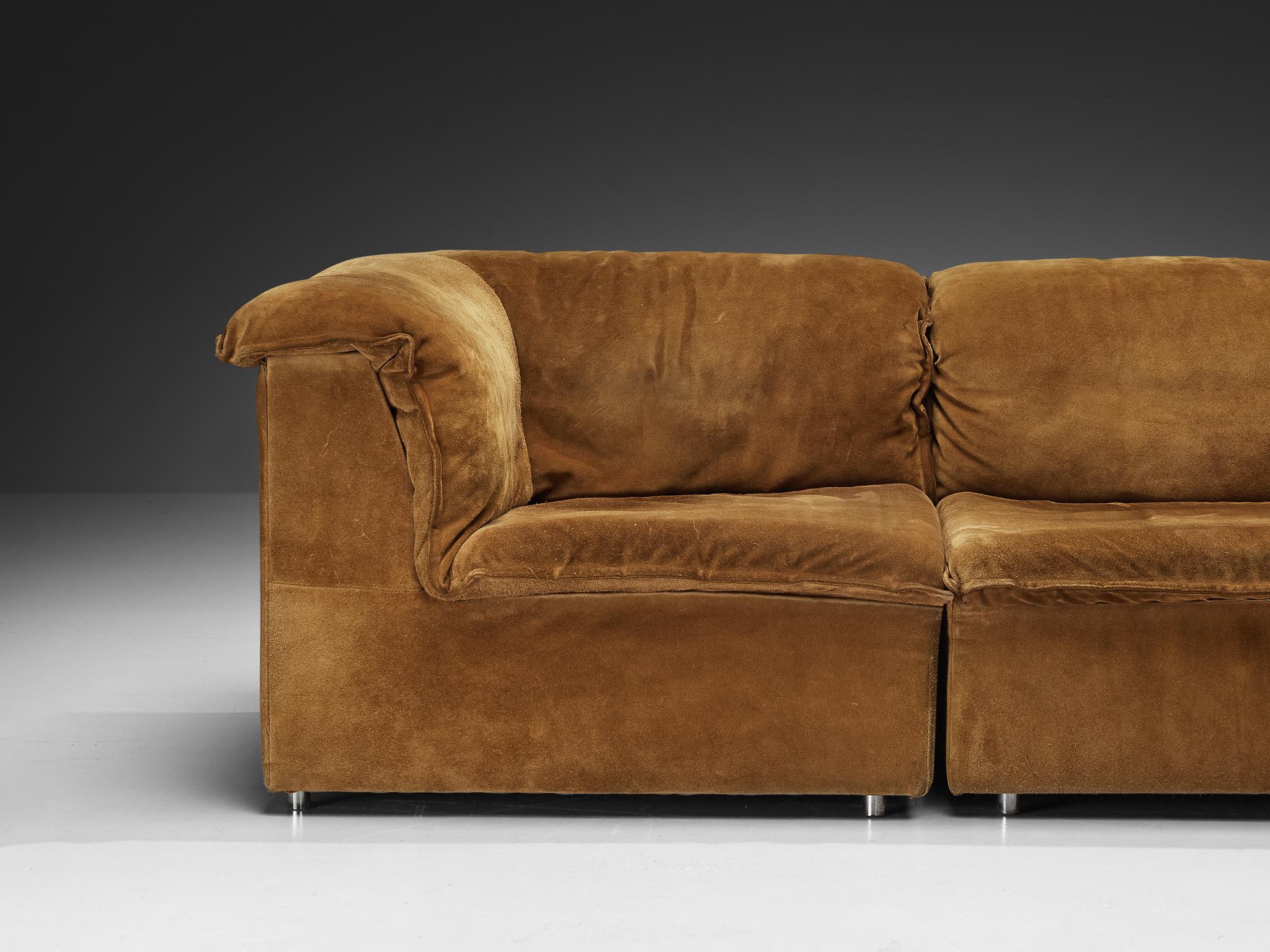 Postmodern Modular Sofa in Cognac Suede