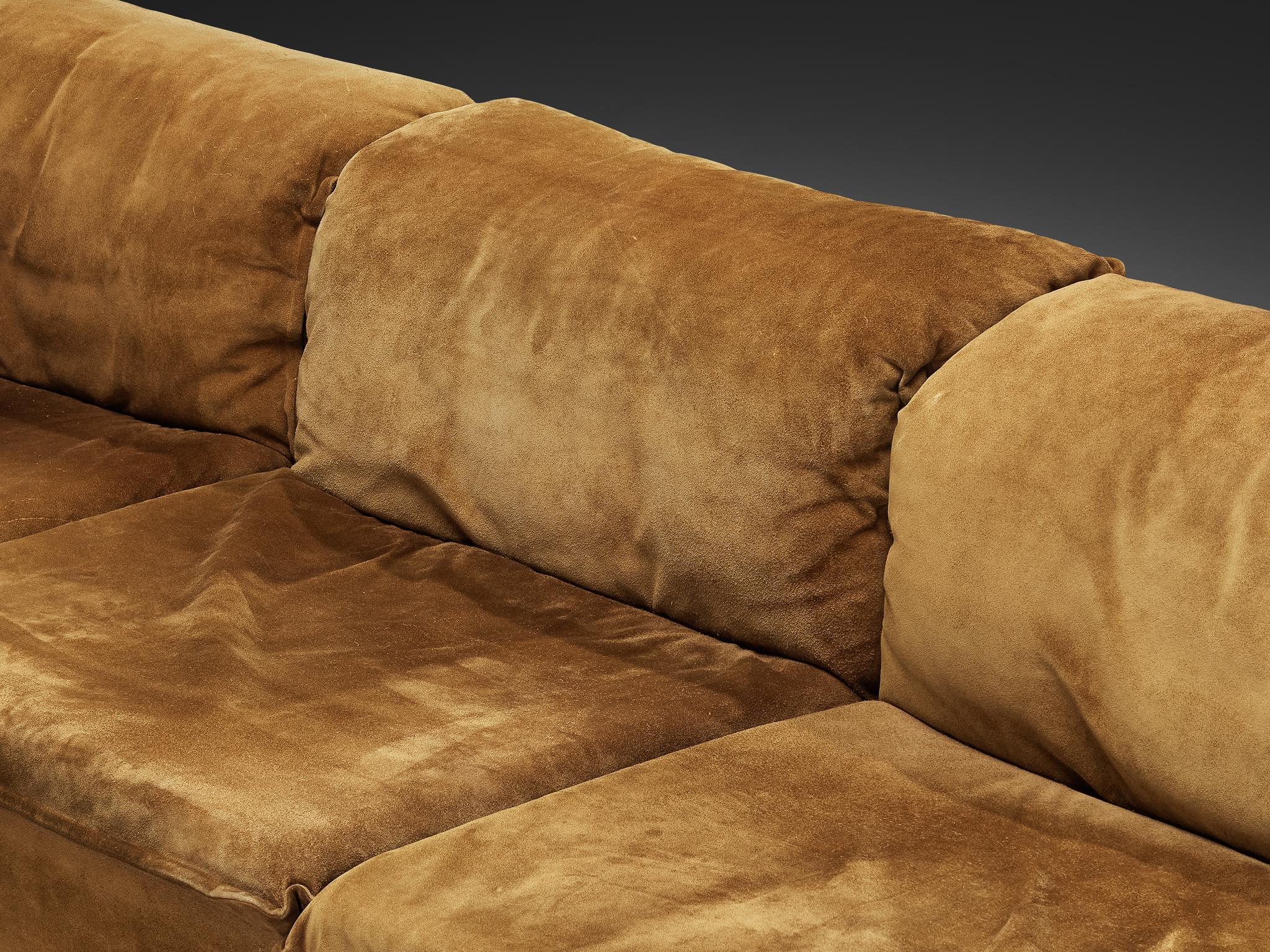 Postmodern Modular Sofa in Cognac Suede