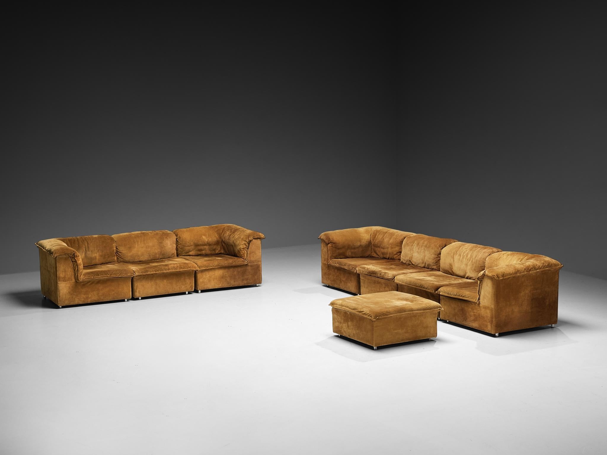 Postmodern Modular Sofa in Cognac Suede