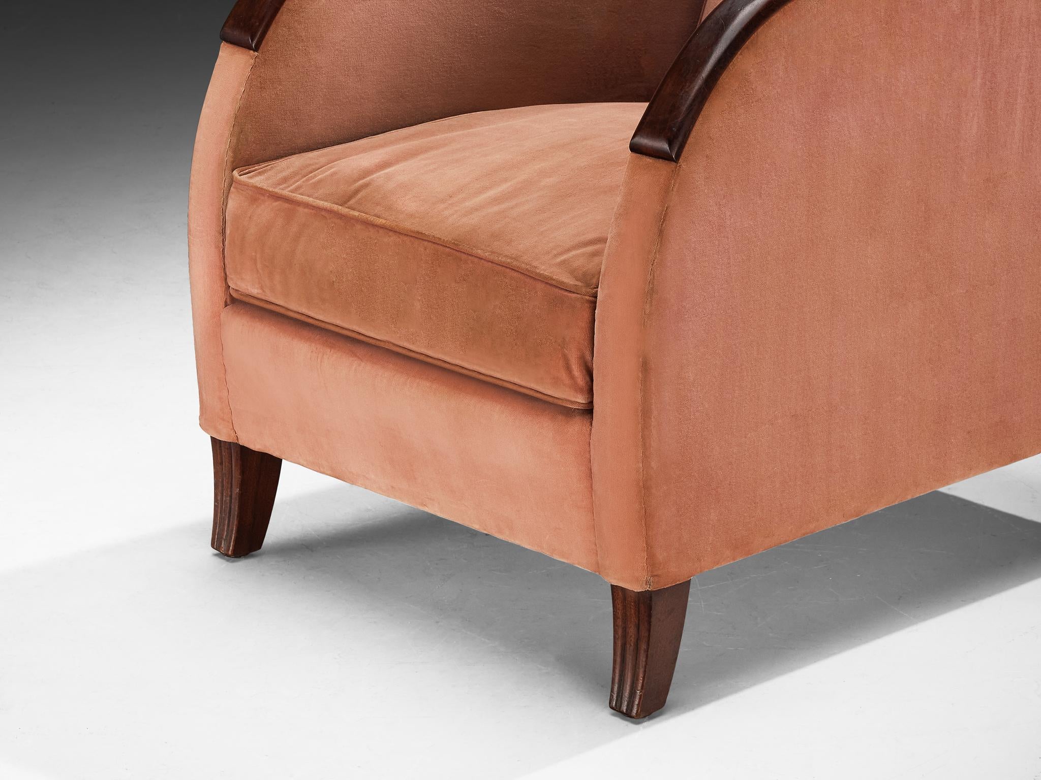 Rare Victor Courtray Lounge Chair in in Dusty Pink Velvet & Walnut