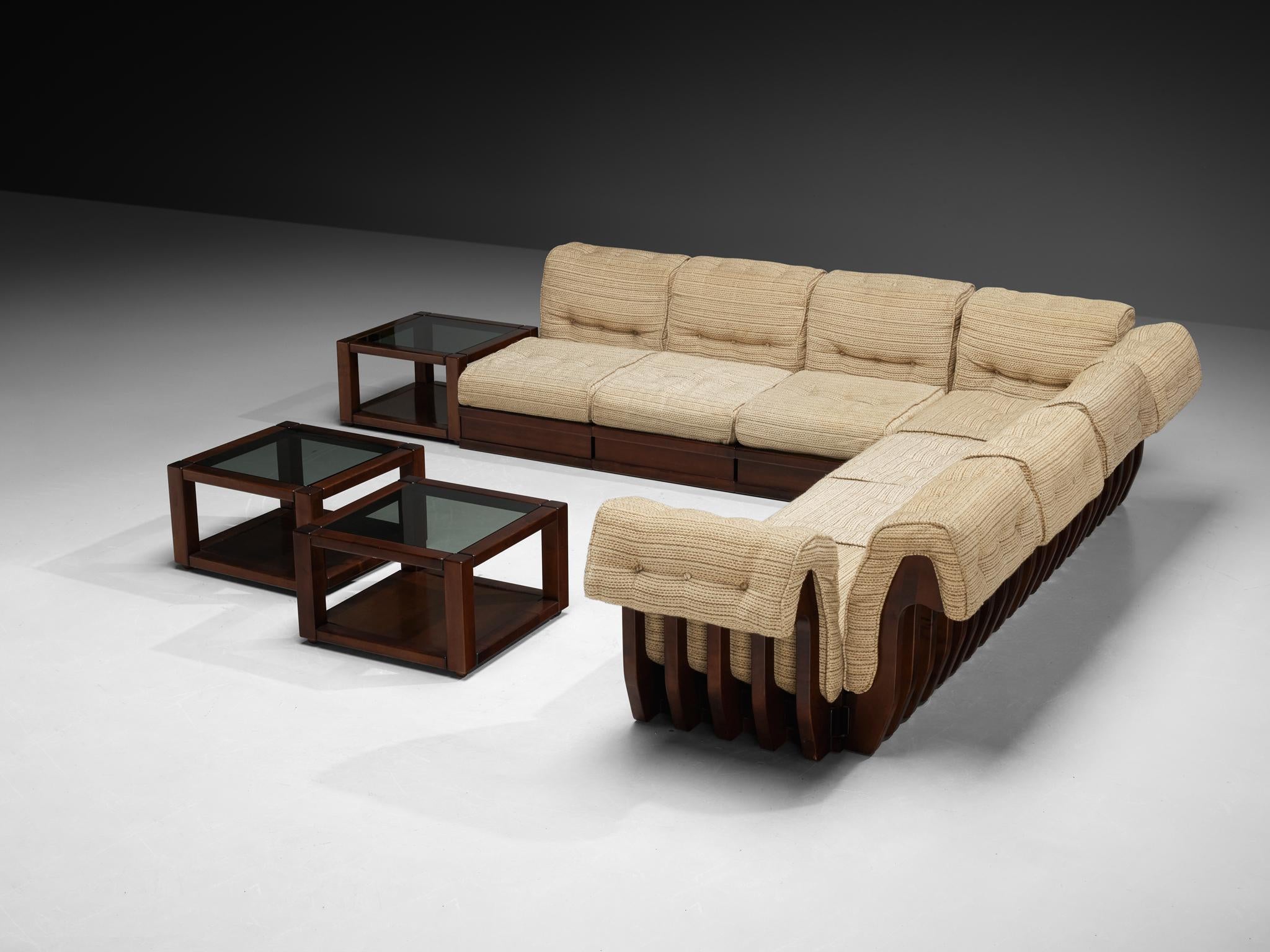 Luciano Frigerio 'Can Can' Sectional Sofa with Side Tables in Dark Wood