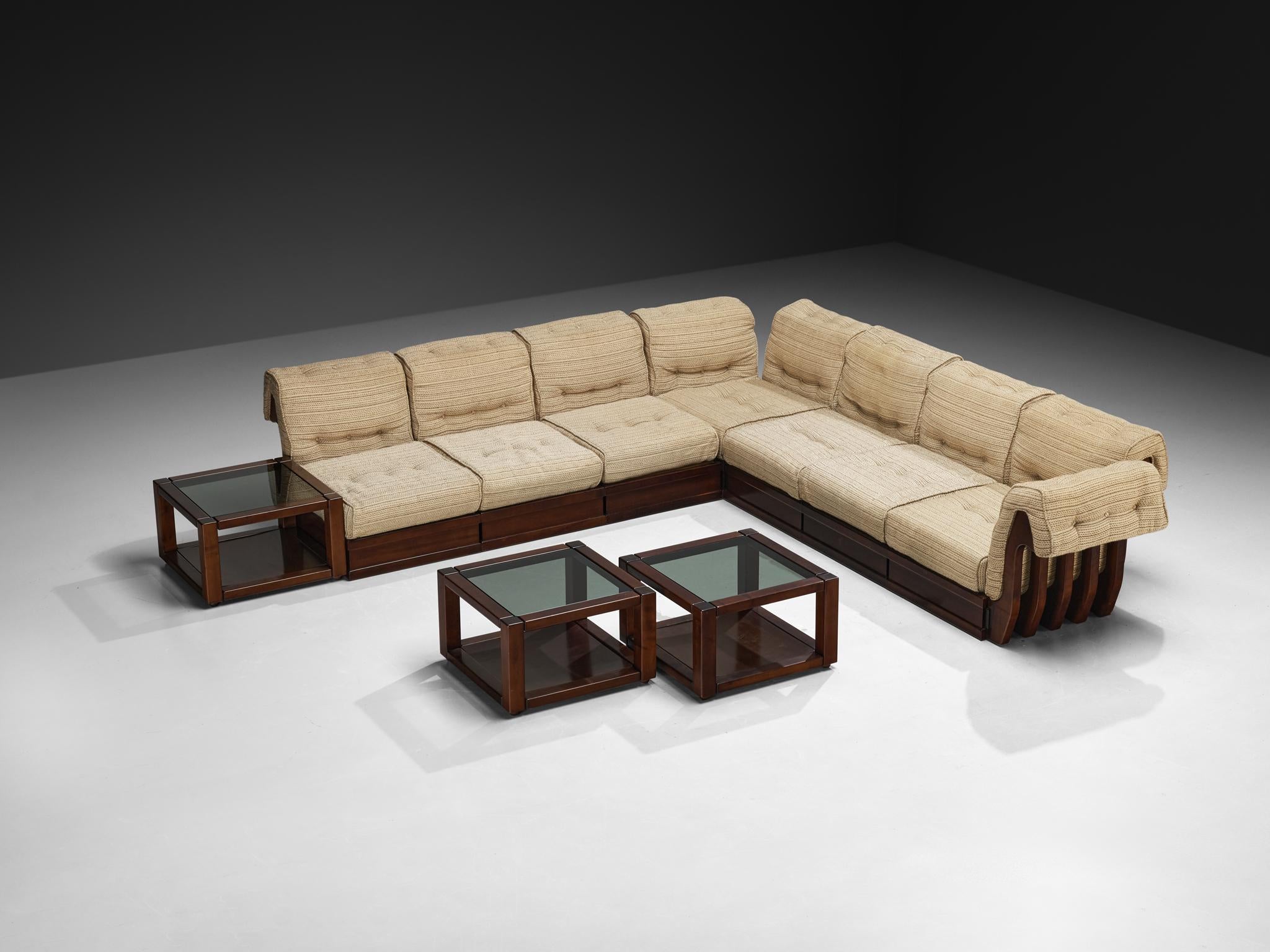 Luciano Frigerio 'Can Can' Sectional Sofa with Side Tables in Dark Wood