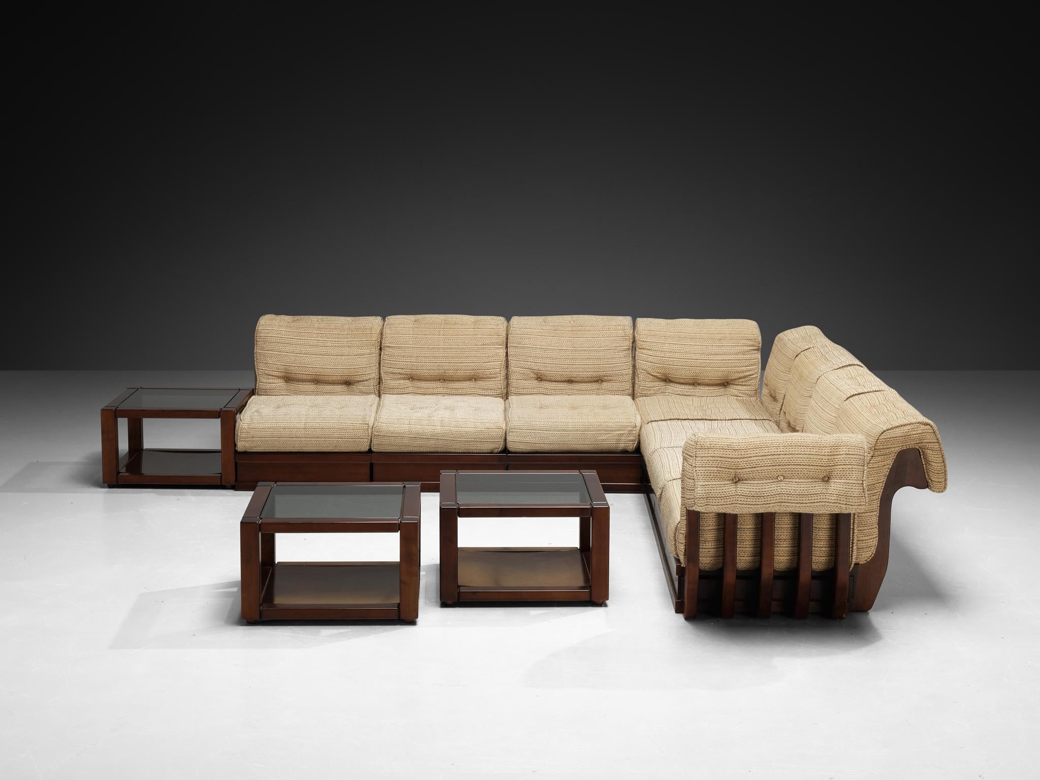 Luciano Frigerio 'Can Can' Sectional Sofa with Side Tables in Dark Wood