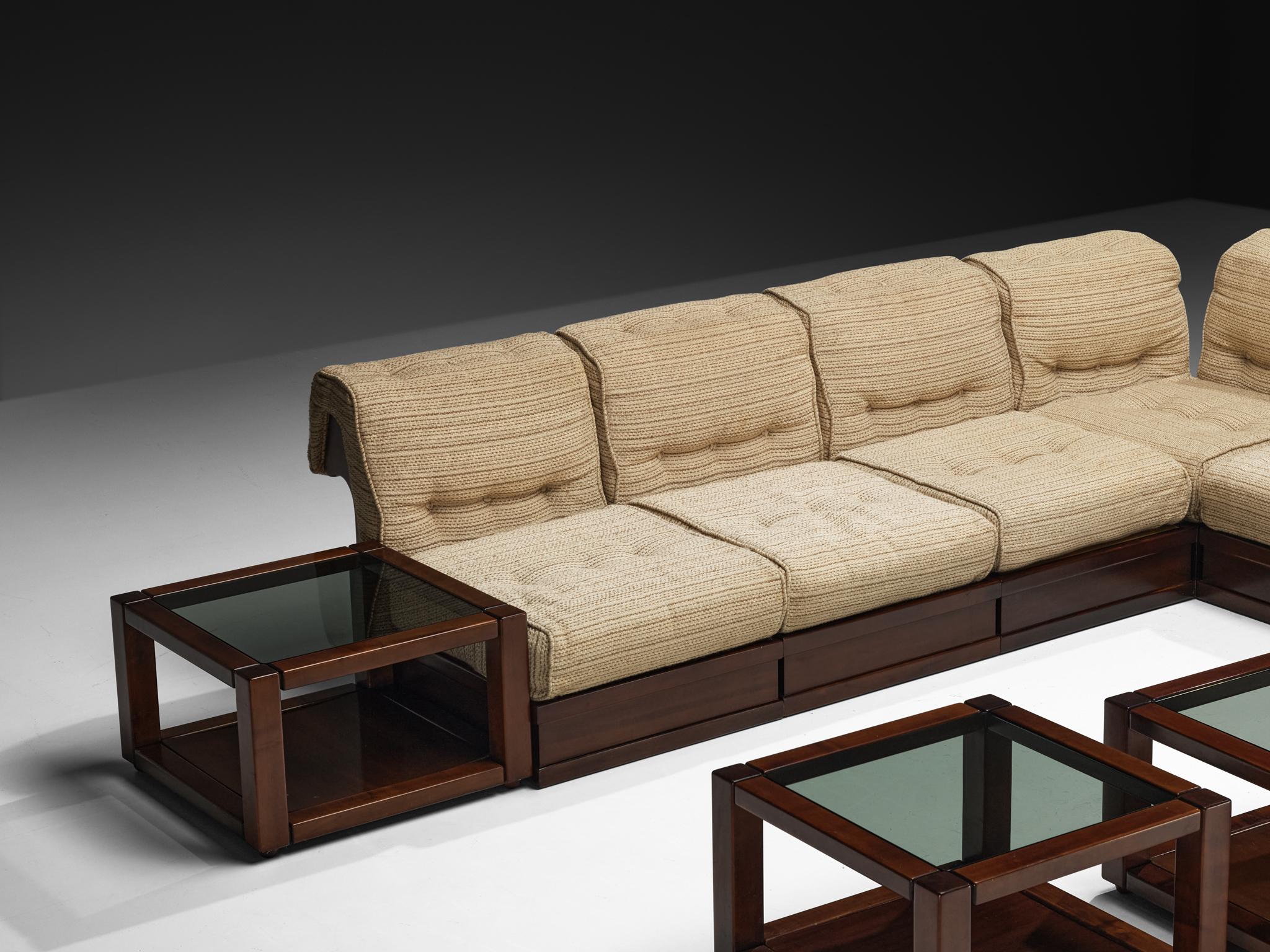 Luciano Frigerio 'Can Can' Sectional Sofa with Side Tables in Dark Wood