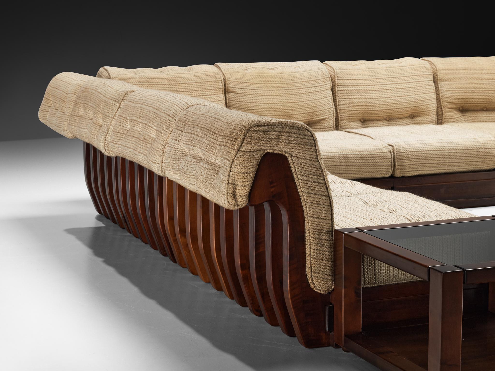 Luciano Frigerio 'Can Can' Sectional Sofa with Side Tables in Dark Wood