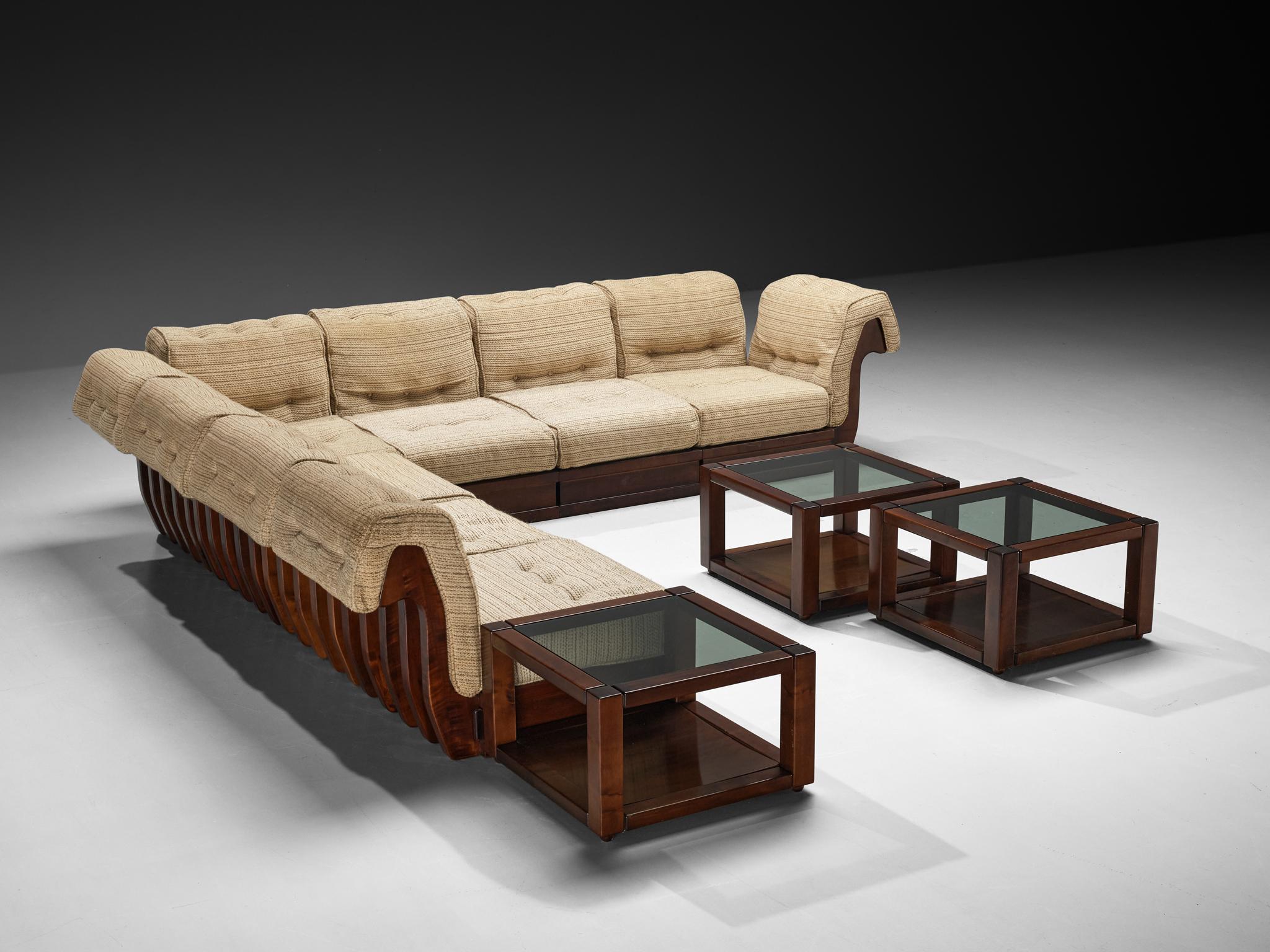 Luciano Frigerio 'Can Can' Sectional Sofa with Side Tables in Dark Wood