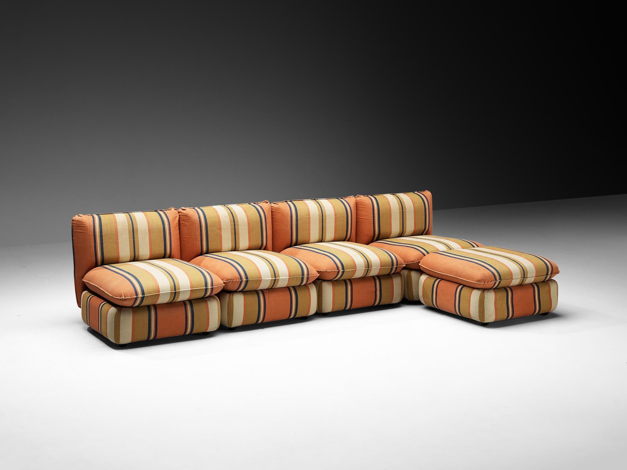 IPE Cavalli Italian Sectional Sofa in Colorful Striped Fabric