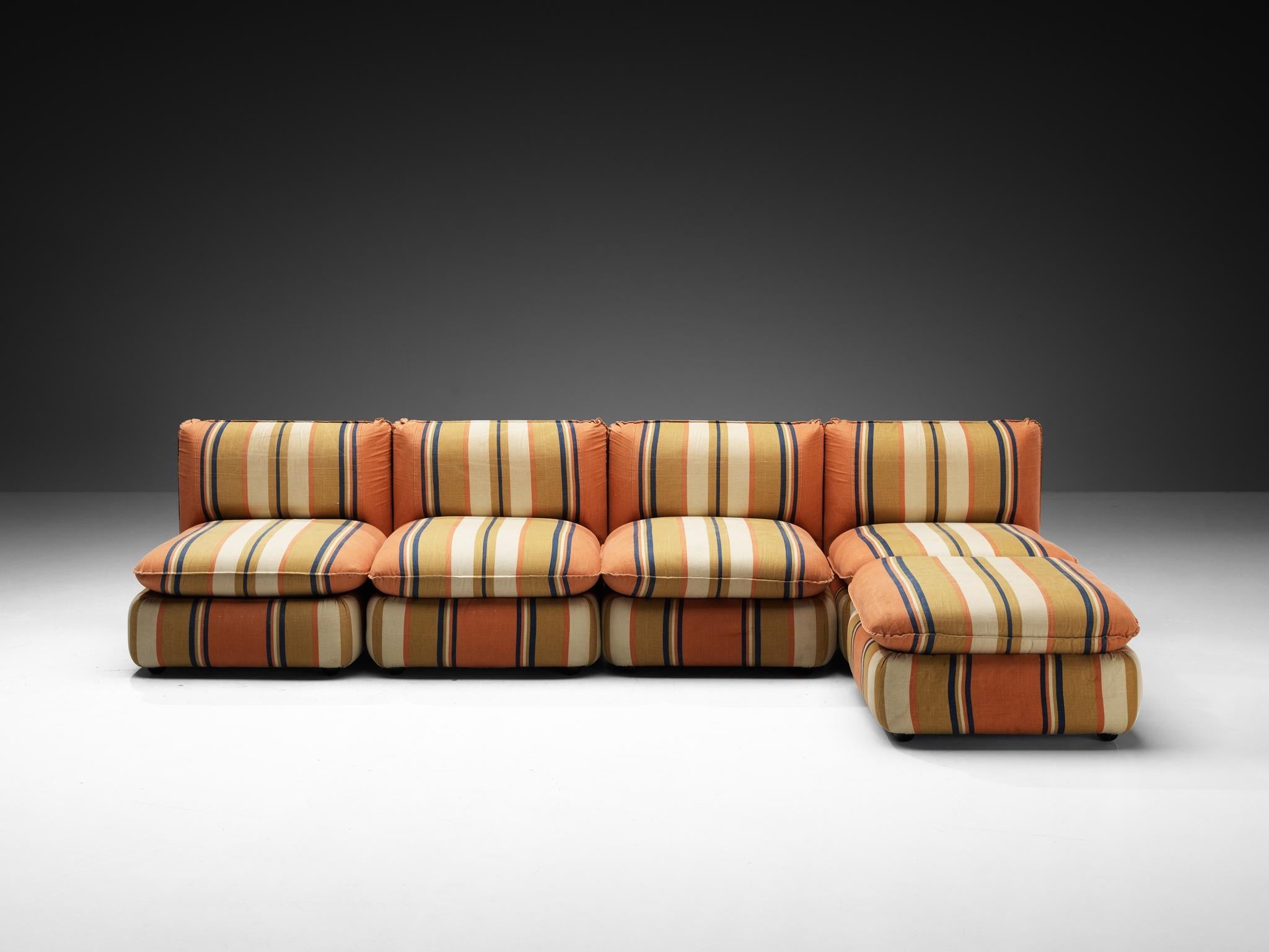 IPE Cavalli Italian Sectional Sofa in Colorful Striped Fabric