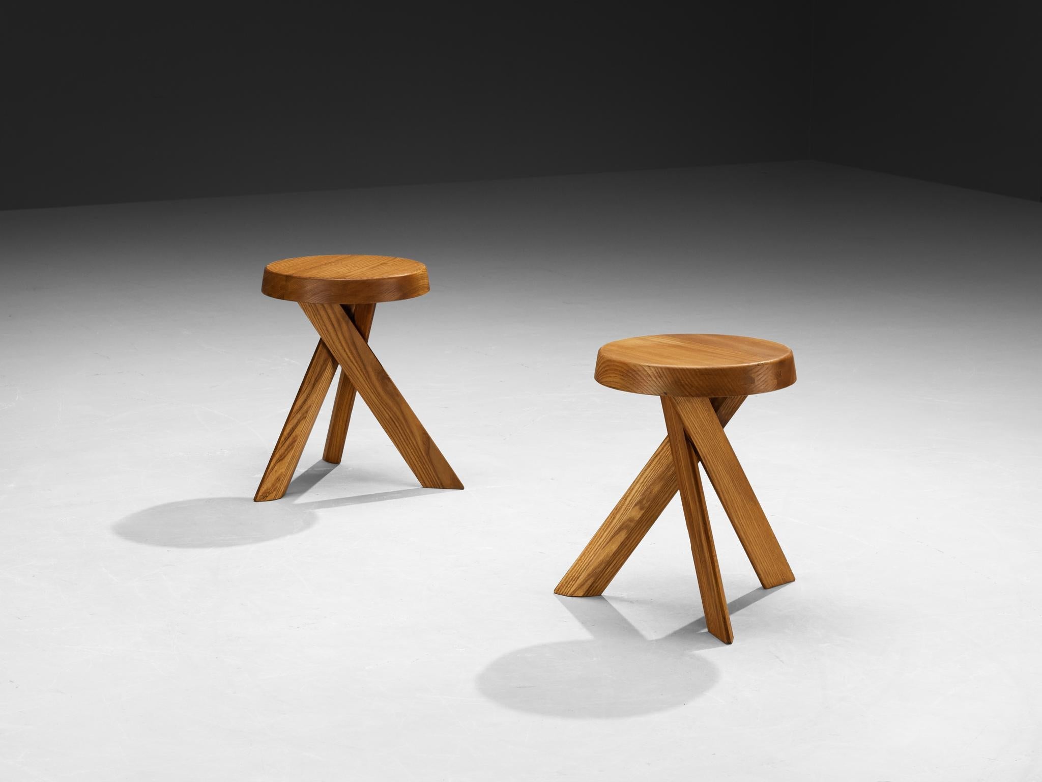 Pierre Chapo Stools 'S13A' in Solid Elm