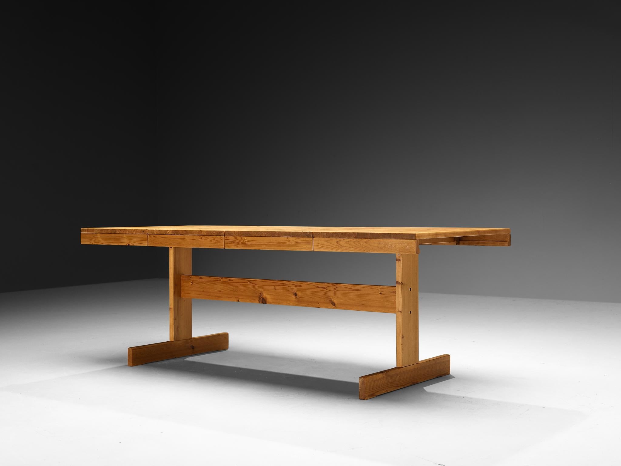 Dining Table with Trestle Base in Solid Pine Wood