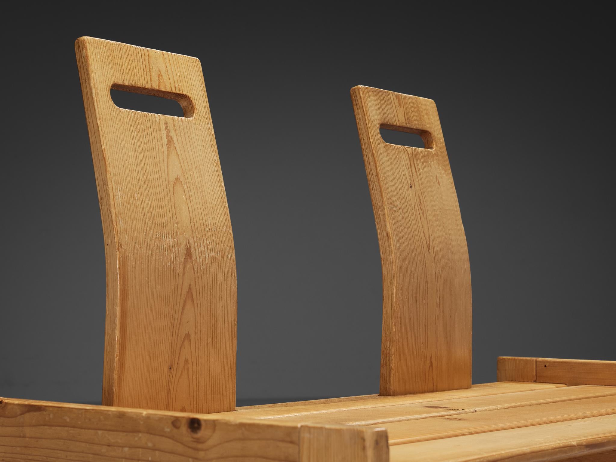 Sculptural Geometric Crafted Benches in Solid Pine