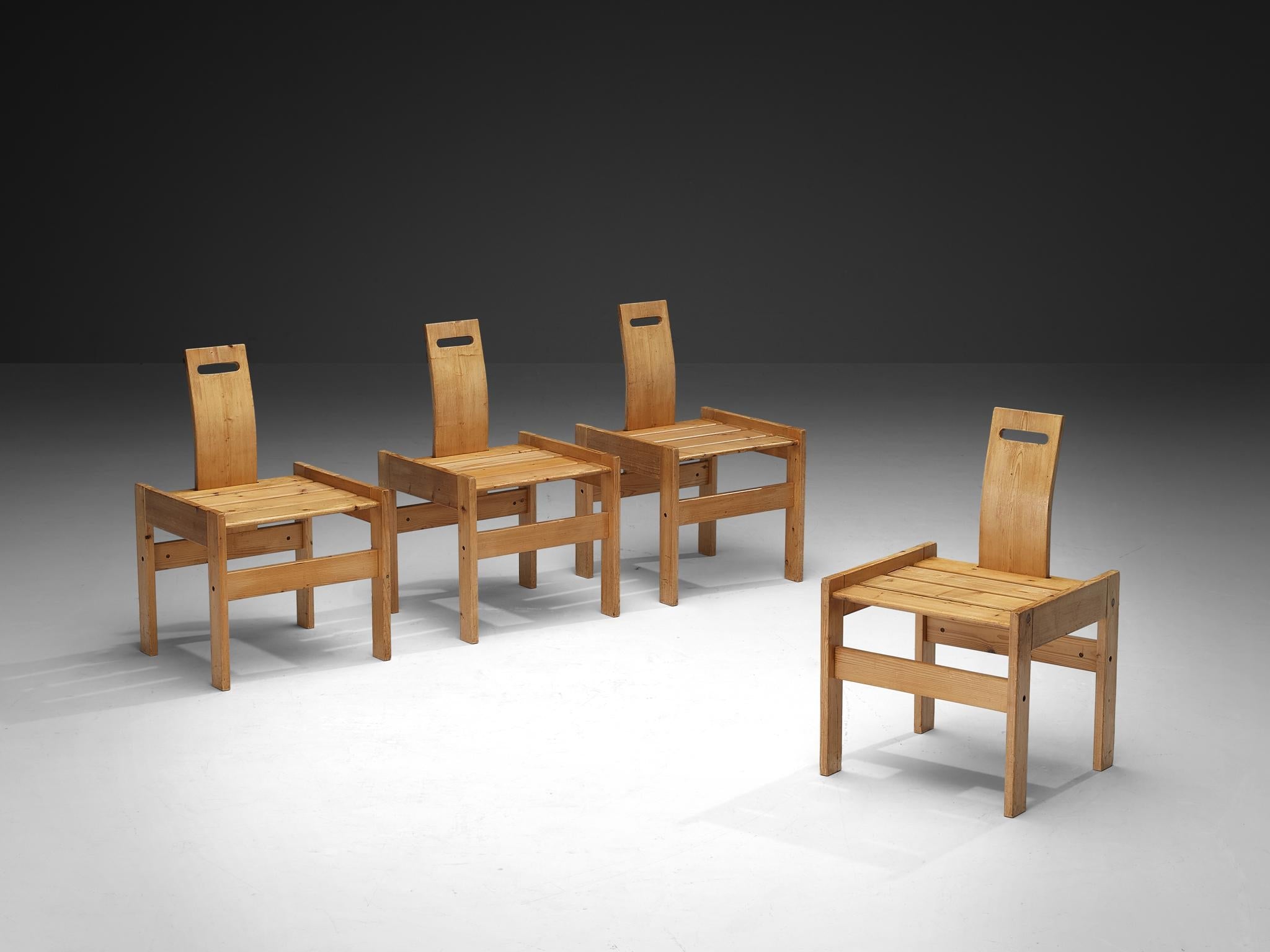 Sculptural Geometric Crafted Dining Chairs in Solid Pine