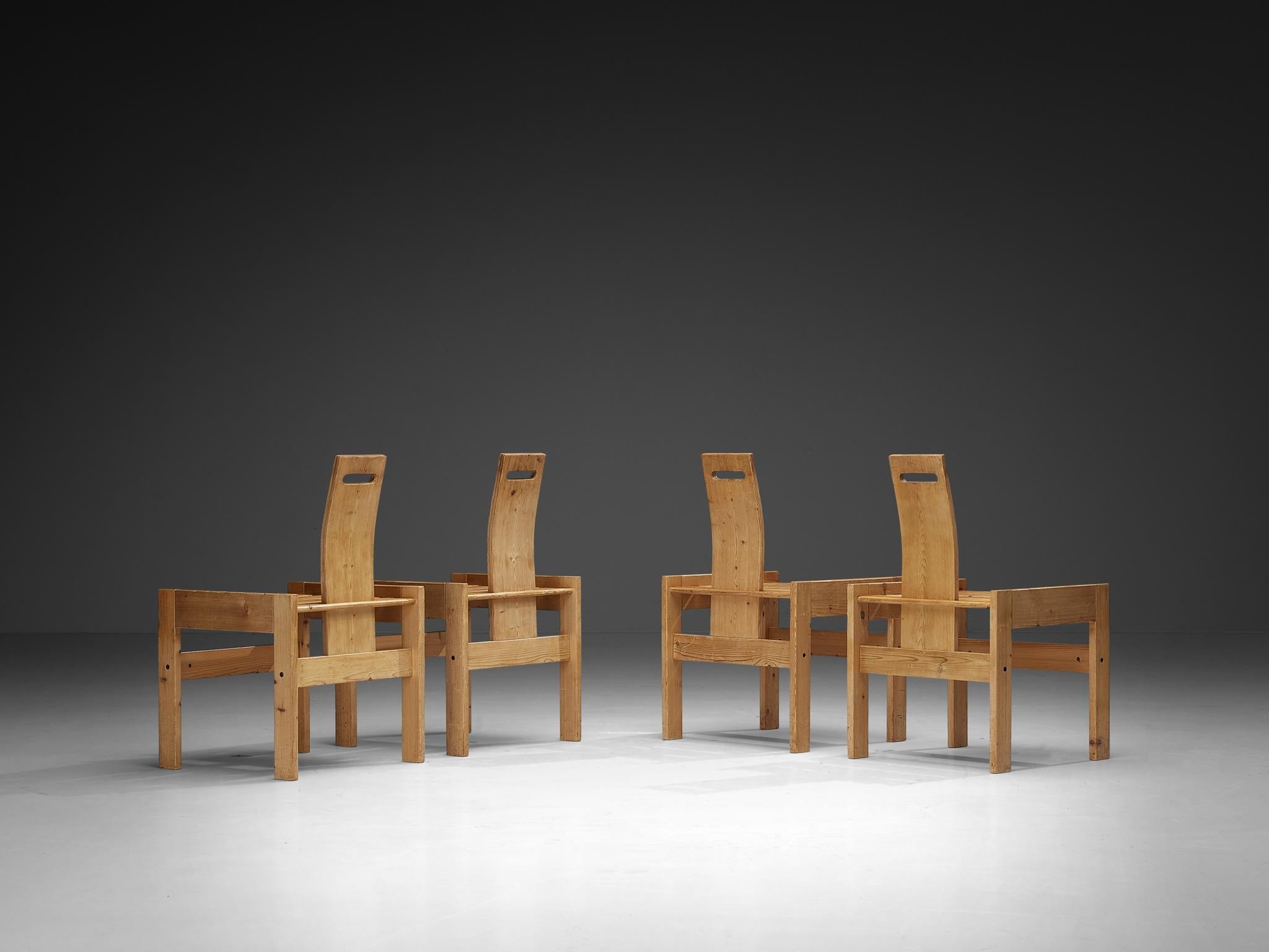 Sculptural Geometric Crafted Dining Chairs in Solid Pine