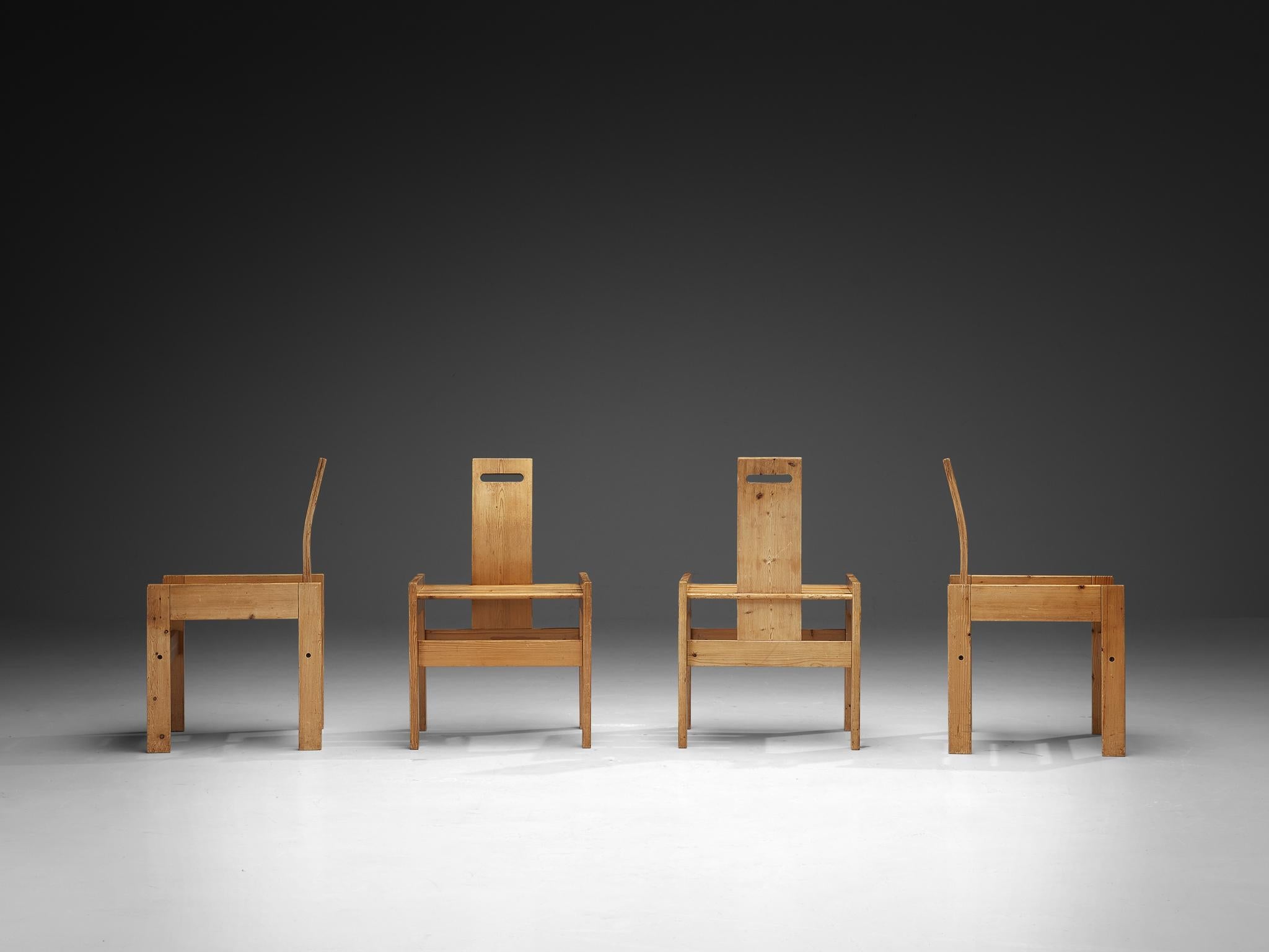 Sculptural Geometric Crafted Dining Chairs in Solid Pine