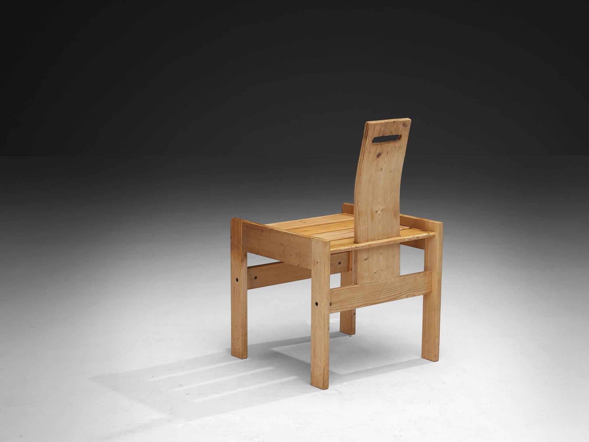 Sculptural Geometric Crafted Dining Chairs in Solid Pine