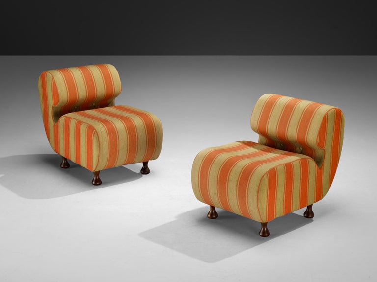 Italian Mid-Century Lounge Chairs in Striped Fabric