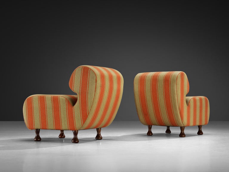 Italian Mid-Century Lounge Chairs in Striped Fabric