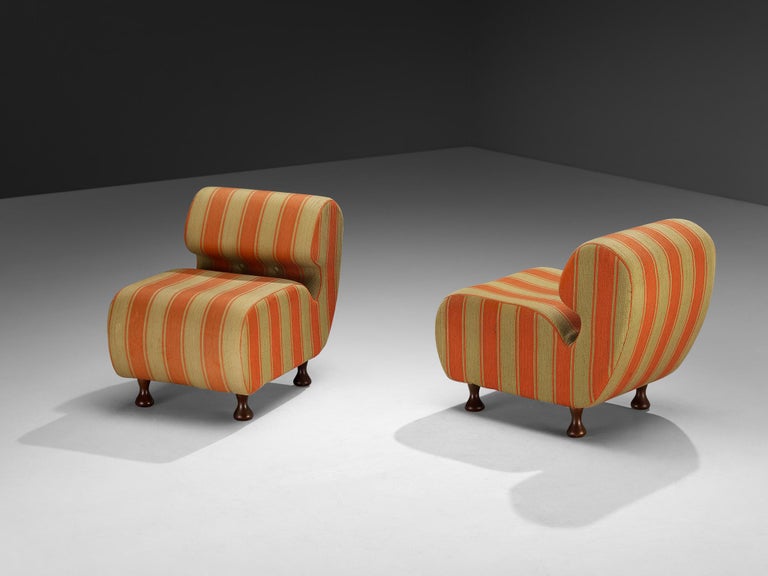 Italian Mid-Century Lounge Chairs in Striped Fabric