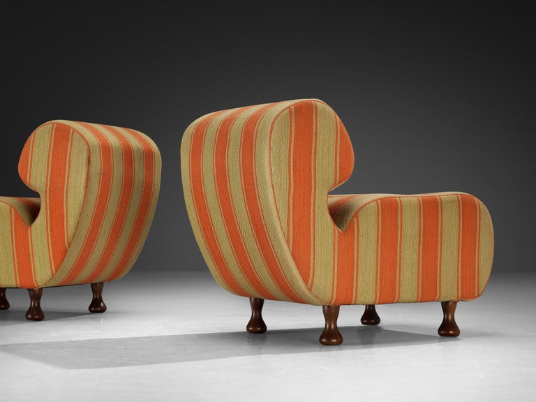 Italian Mid-Century Lounge Chairs in Striped Fabric