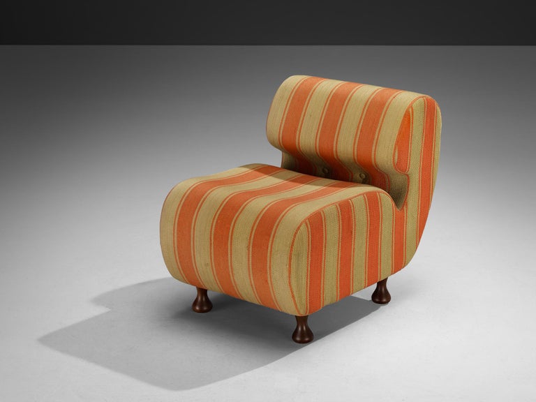 Italian Mid-Century Lounge Chairs in Striped Fabric