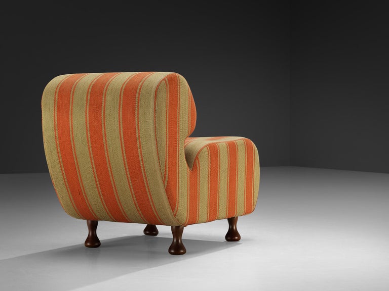 Italian Mid-Century Lounge Chairs in Striped Fabric