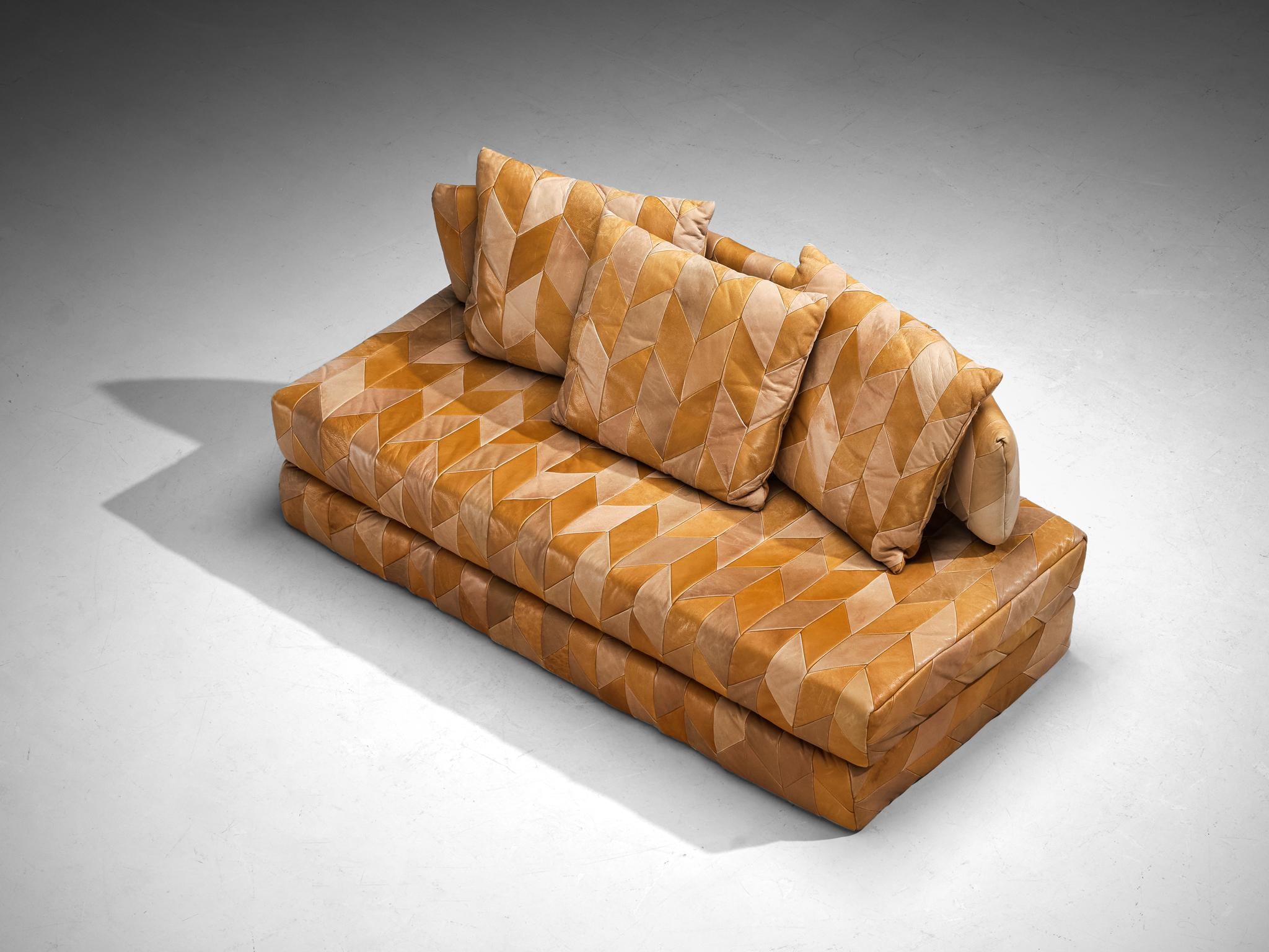 Postmodern Sofa or Daybed in Patchwork Leather