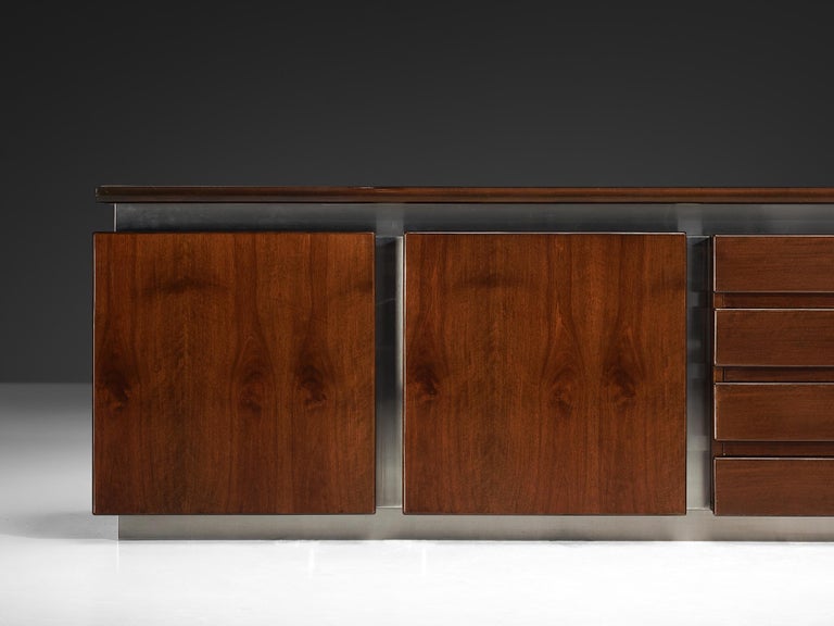 Postmodern Italian Sideboard in Stainless Steel and Walnut 324 cm/127 in