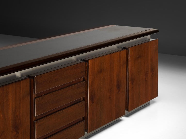 Postmodern Italian Sideboard in Stainless Steel and Walnut 324 cm/127 in