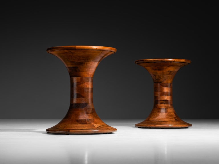 Sculptural Round Side Tables in Walnut