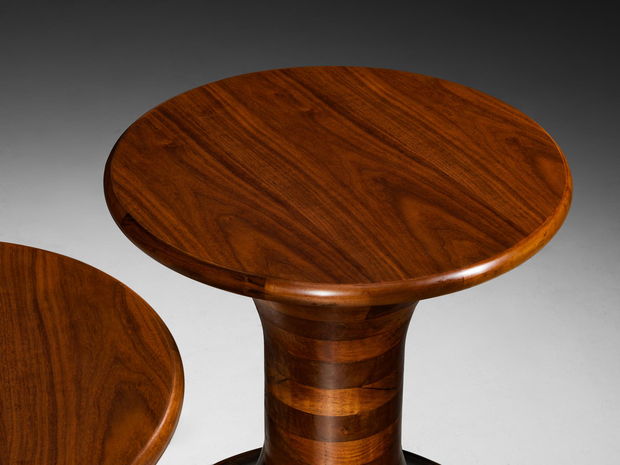 Sculptural Round Side Tables in Walnut