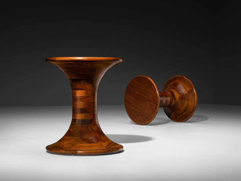 Sculptural Round Side Tables in Walnut