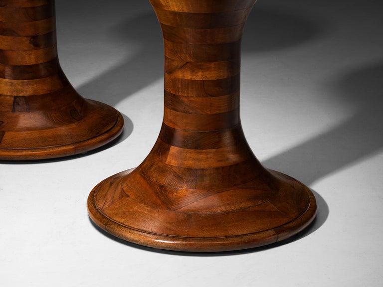 Sculptural Round Side Tables in Walnut