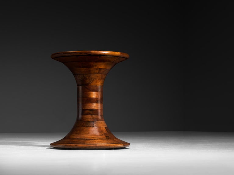 Sculptural Round Side Tables in Walnut