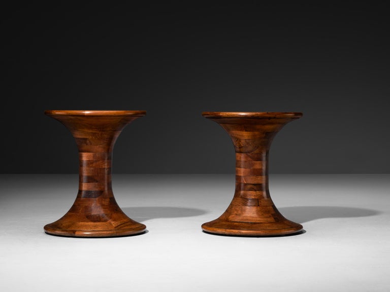 Sculptural Round Side Tables in Walnut