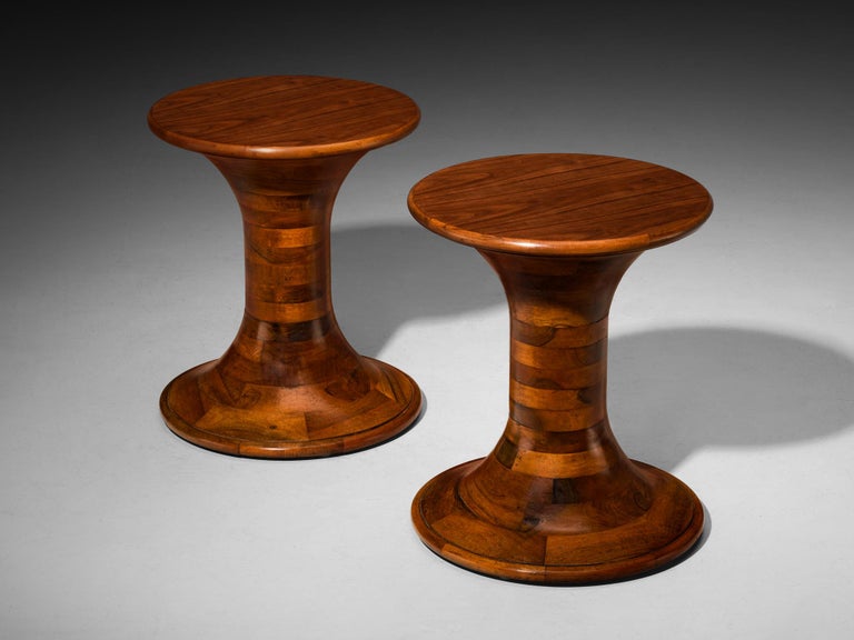 Sculptural Round Side Tables in Walnut