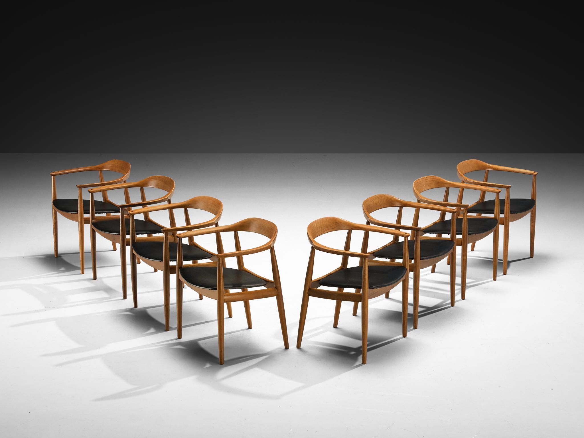 Arne Wahl Iversen for Niels Eilersen Set of Eight Dining Armchairs in Ash