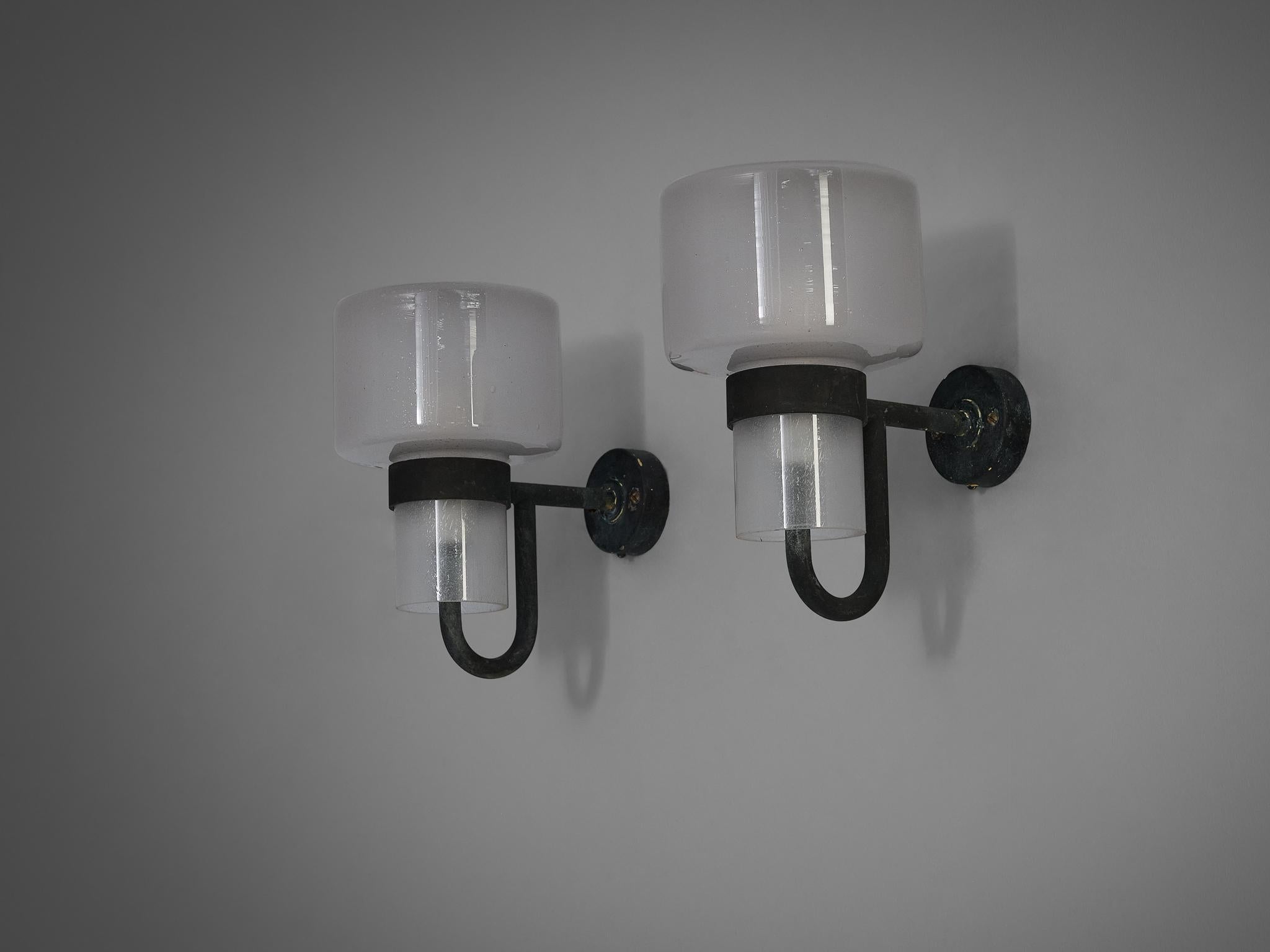 Hans-Agne Jakobsson 'V-138' Wall Lights in Copper and Blown Glass