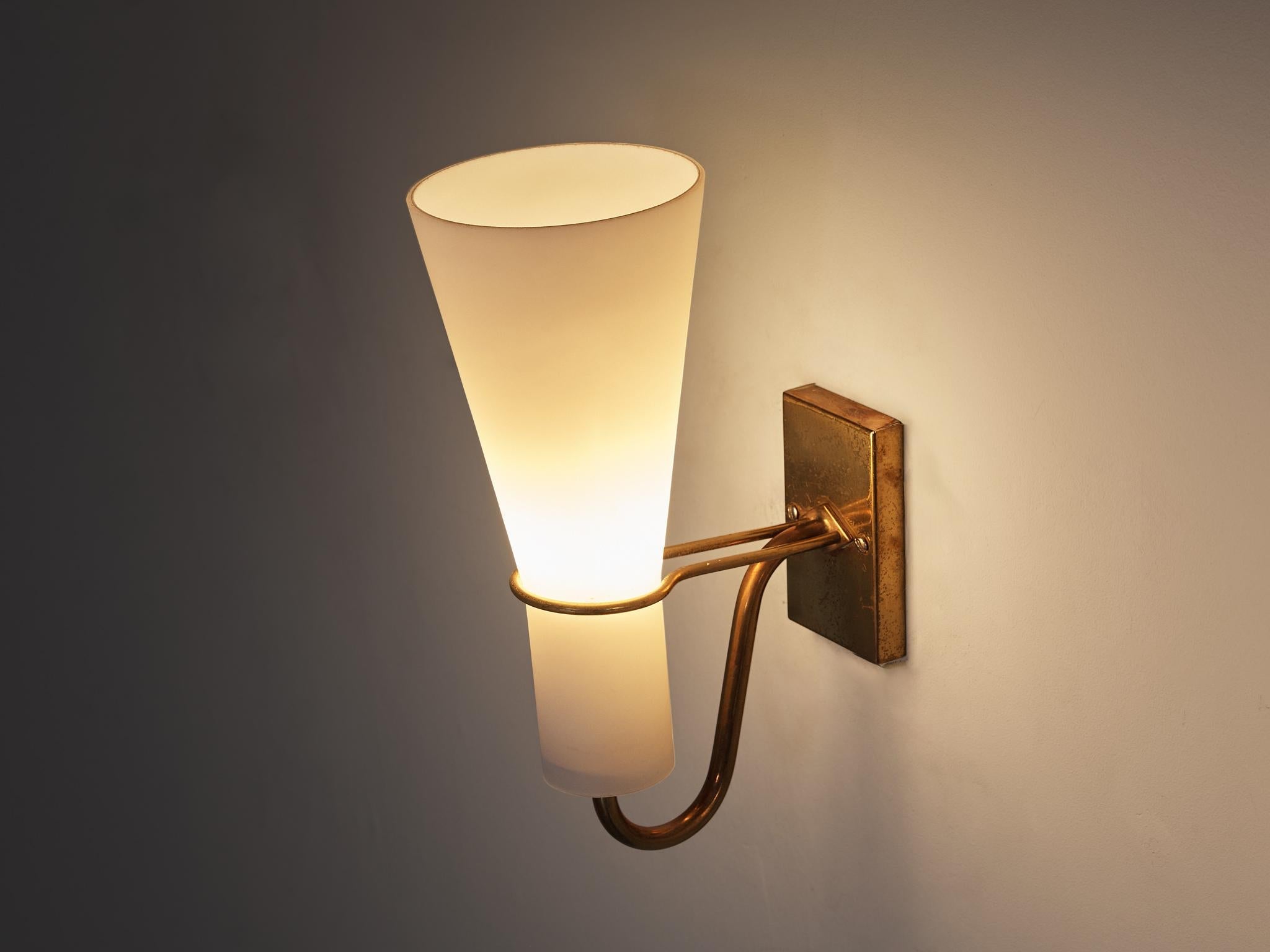 Hans Bergström for ASEA Belysning Wall Lights in Brass and White Glass