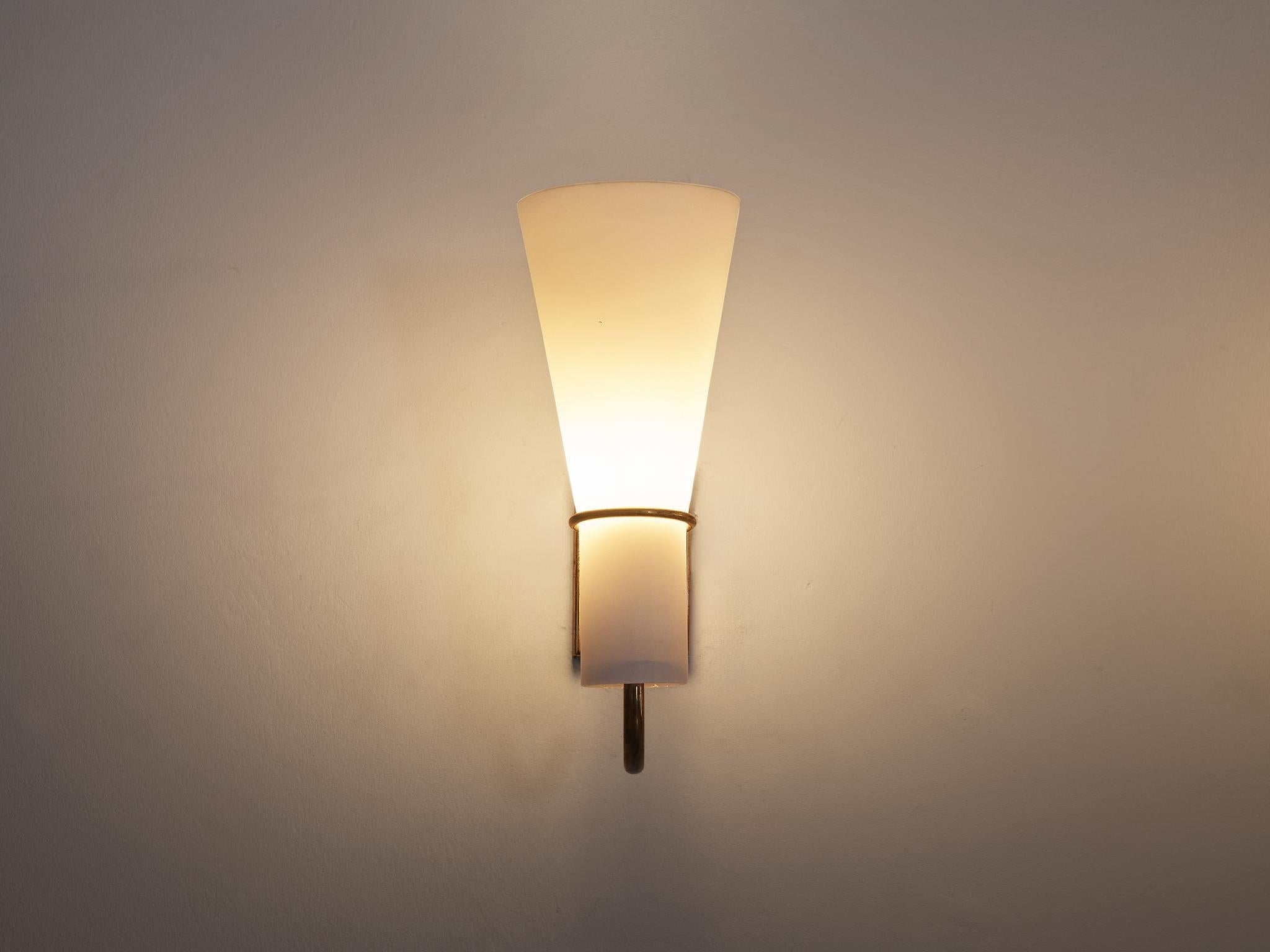 Hans Bergström for ASEA Belysning Wall Lights in Brass and White Glass